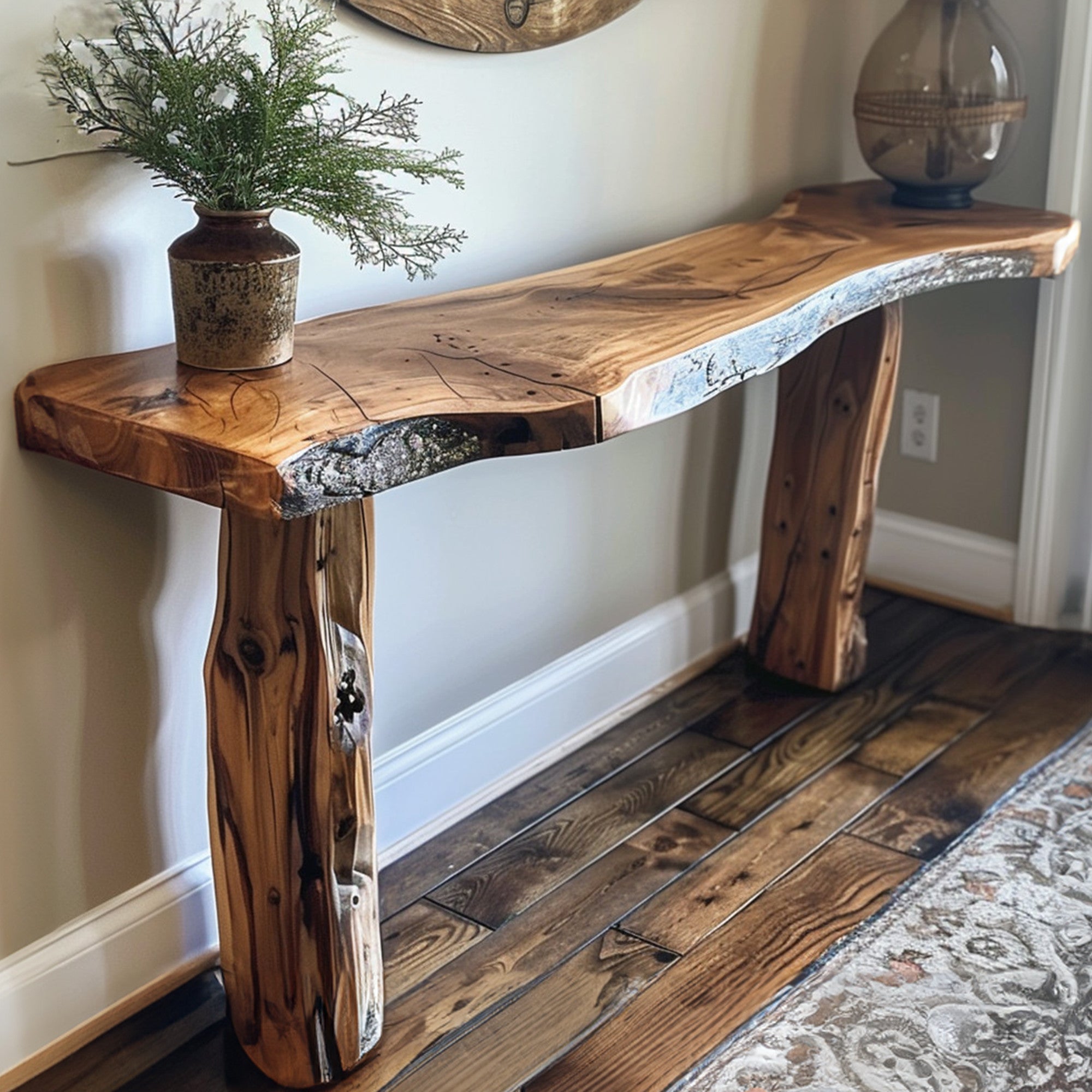 Rustic Side Table Dark Wood Console Table SINLCS030