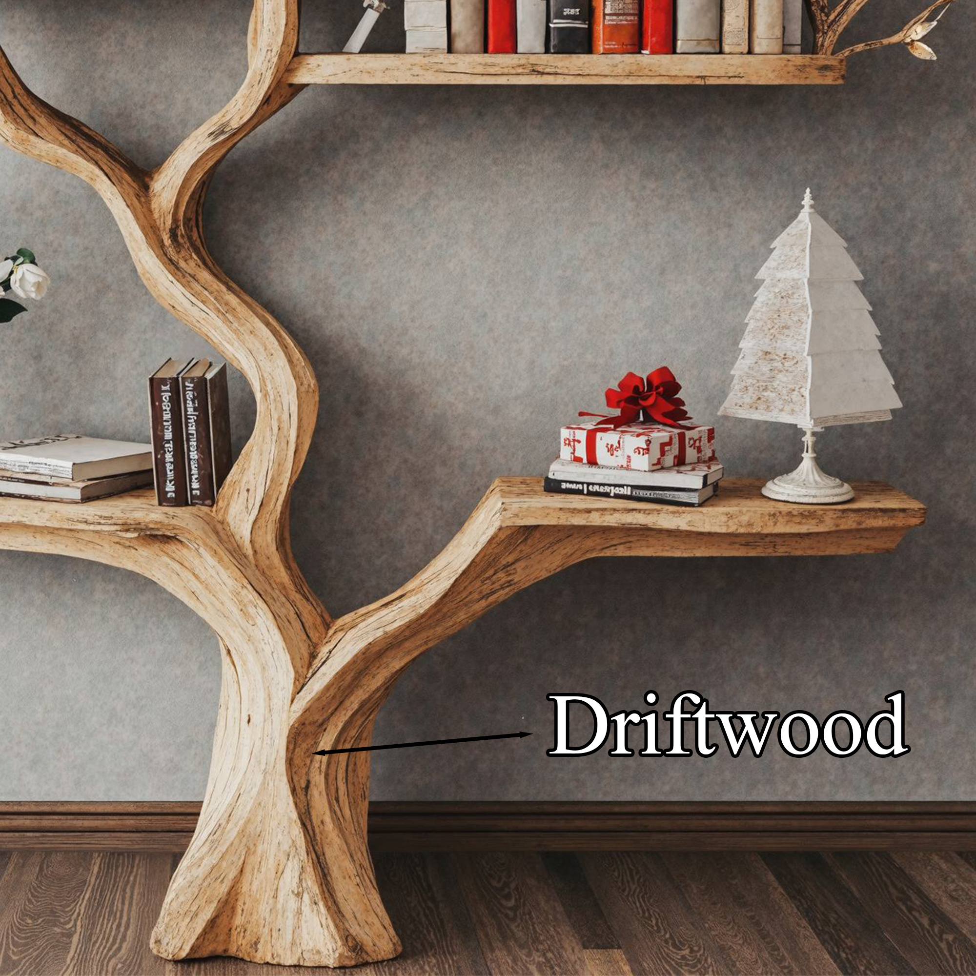 Tree Bookshelf Decor Driftwood Shelf Xmas Floating Bookshelf SINLCM004