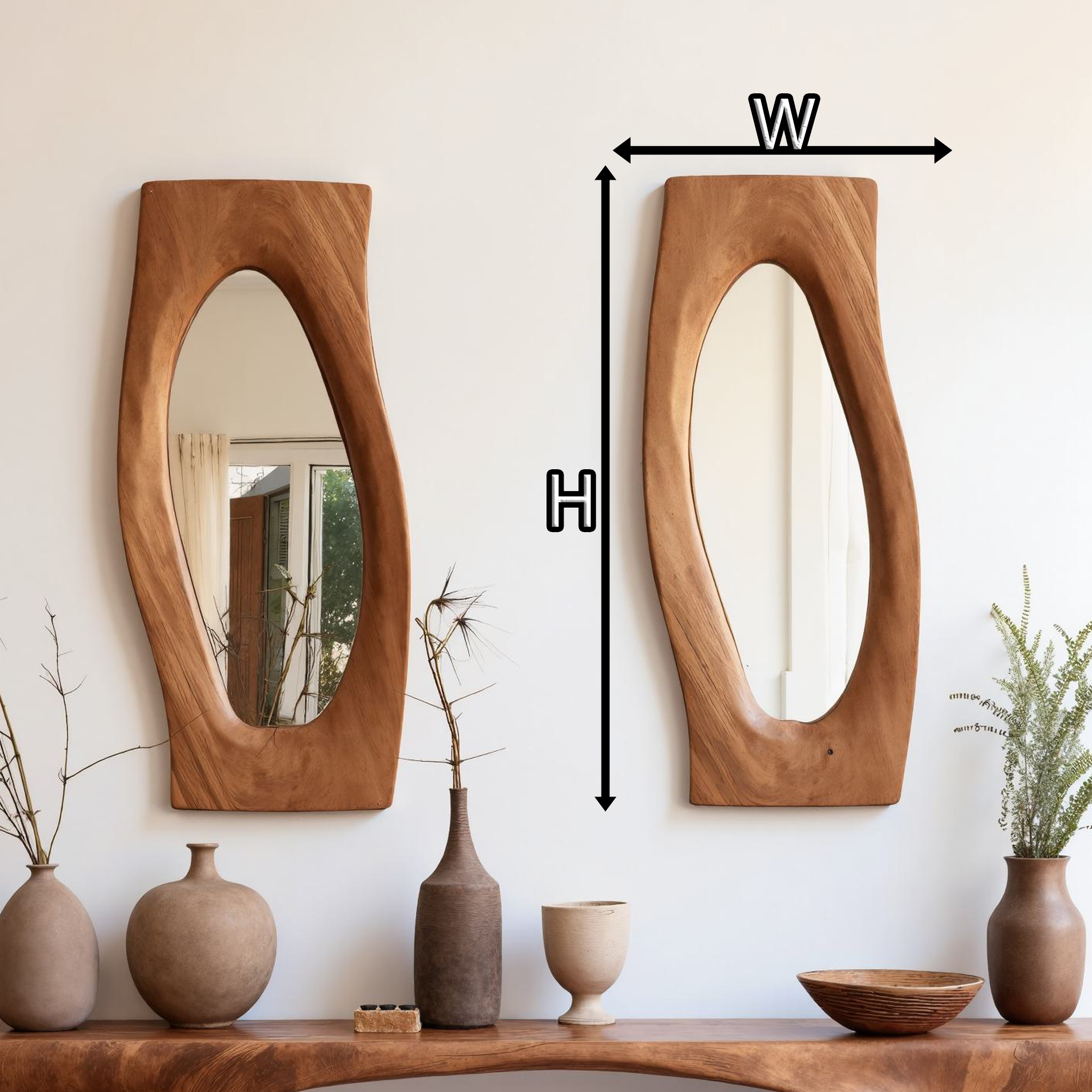 Natural Wood Mirror Asymmetrical Edge Wall Mirror SILDTMI027