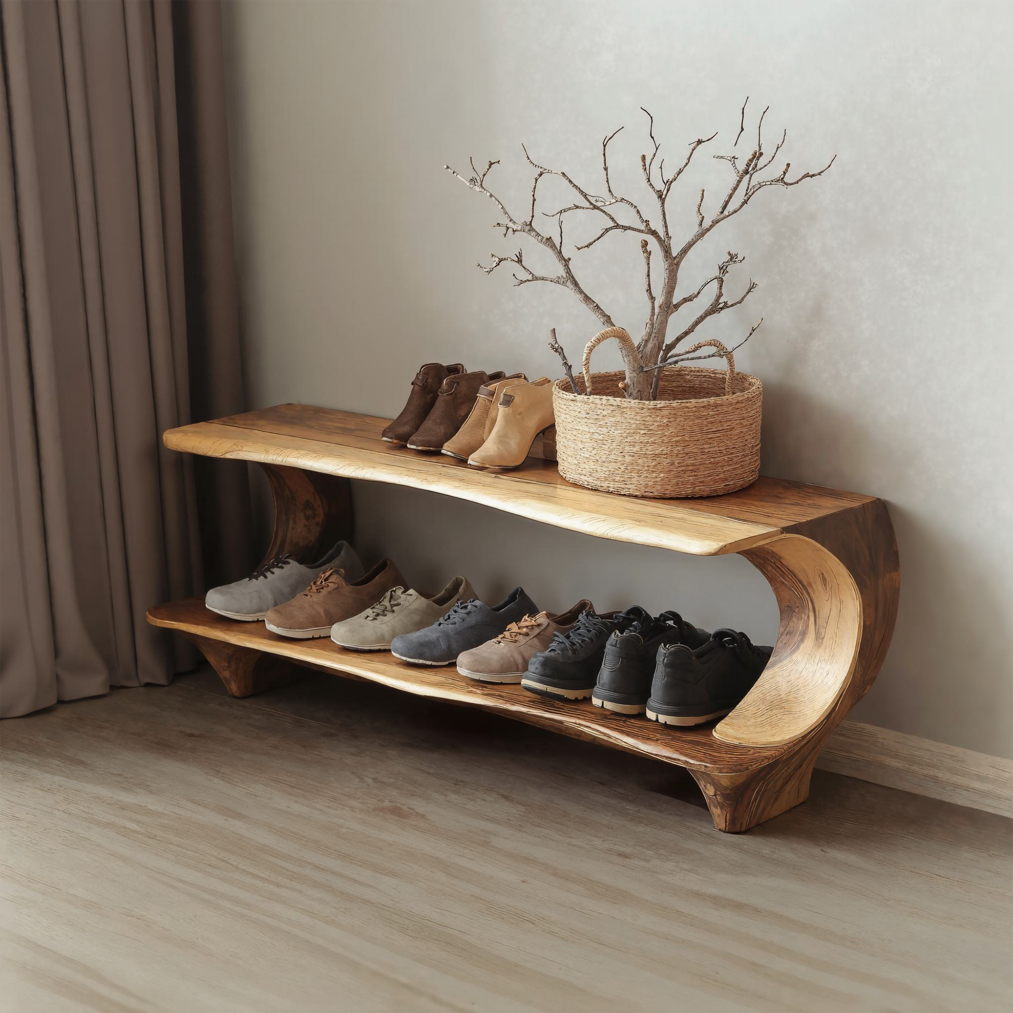 Solid Wood Entryway Narrow Shoe Rack Bench SINLSB005