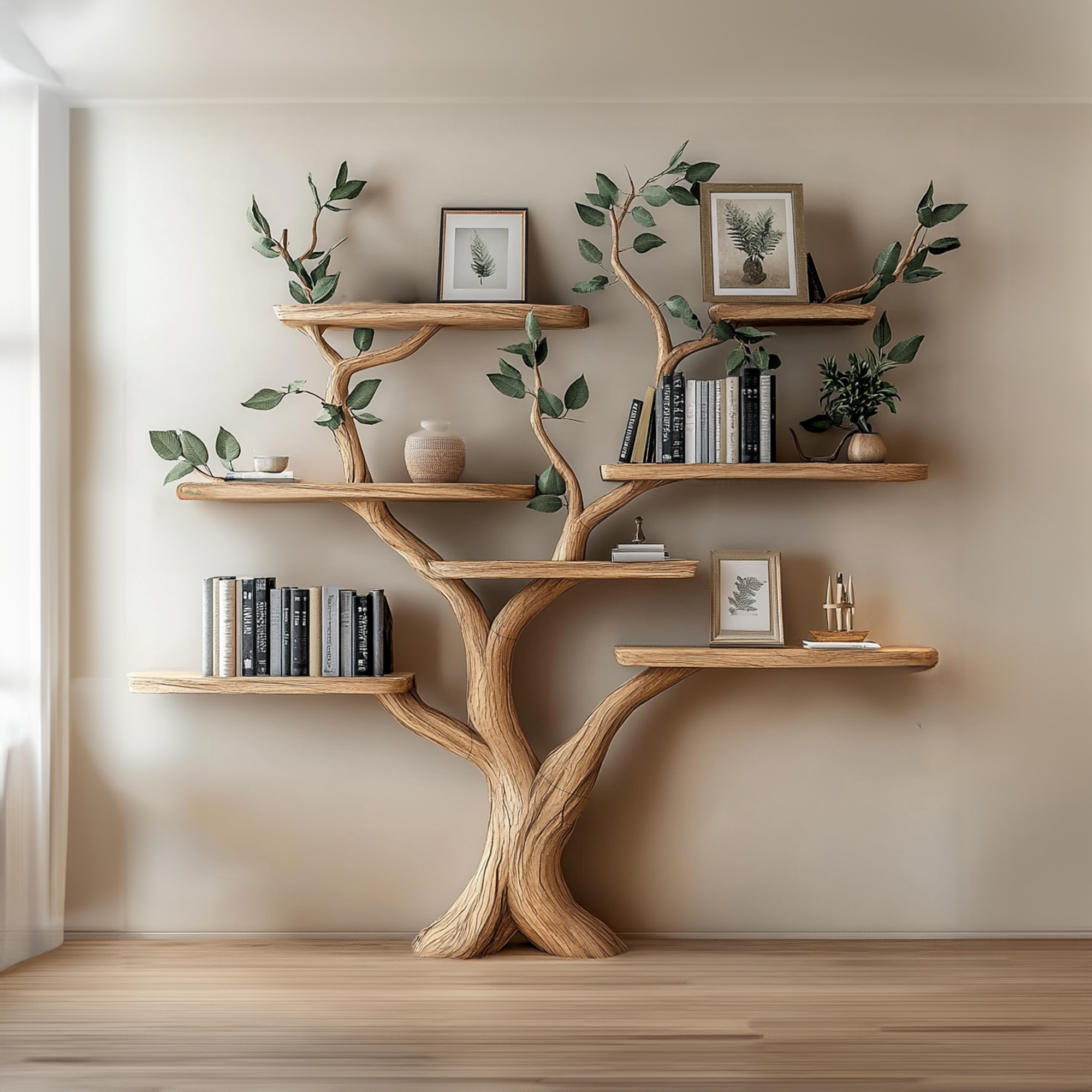 Tree Branch Shelf Fake Leave Solid Wood Bookcase SINLTB116