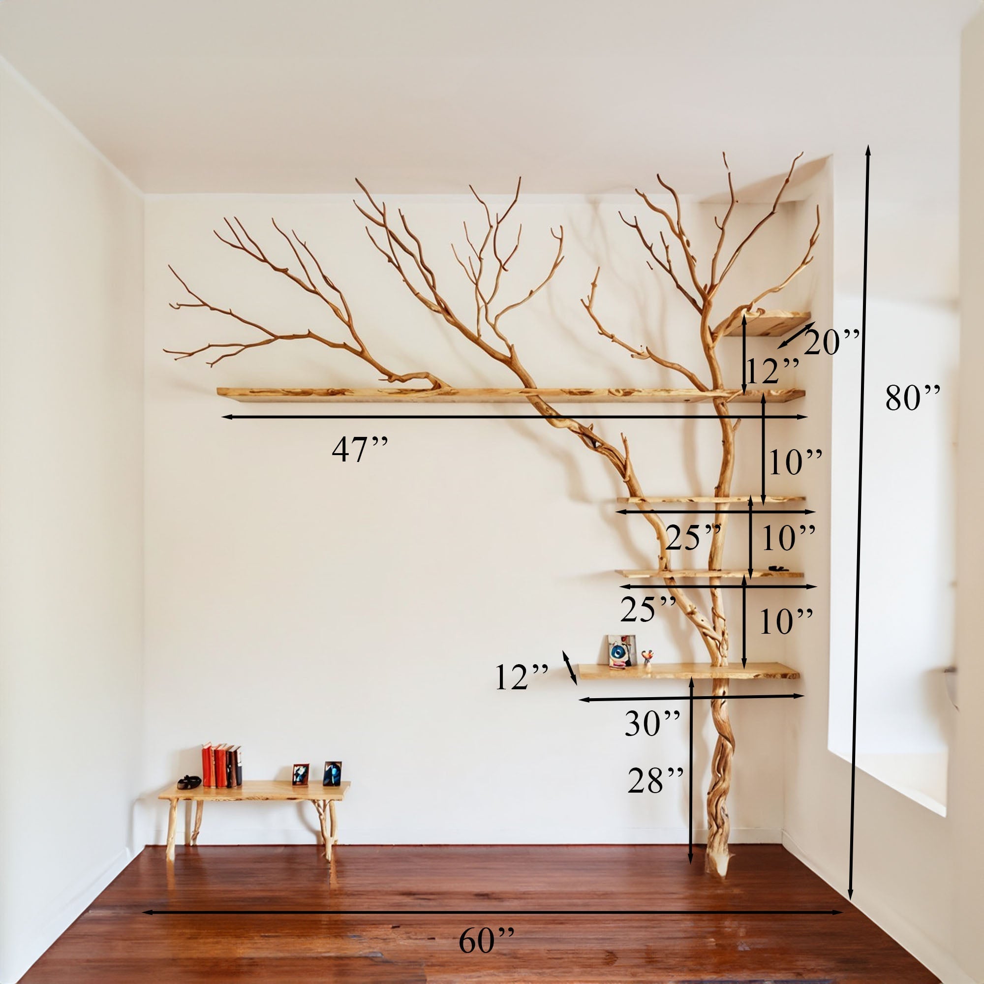 Tree Branch Floating Shelf Solid Wood SINLTB035