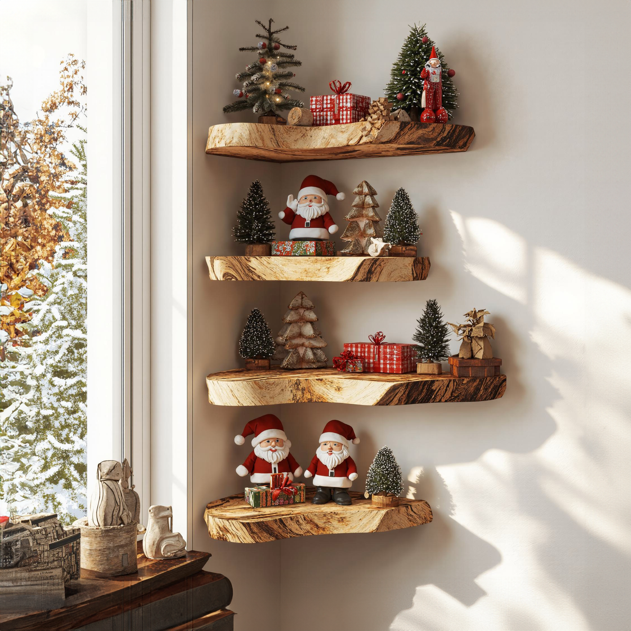 Rustic Xmas Wood Corner Shelves Home Decor SILDTCN041