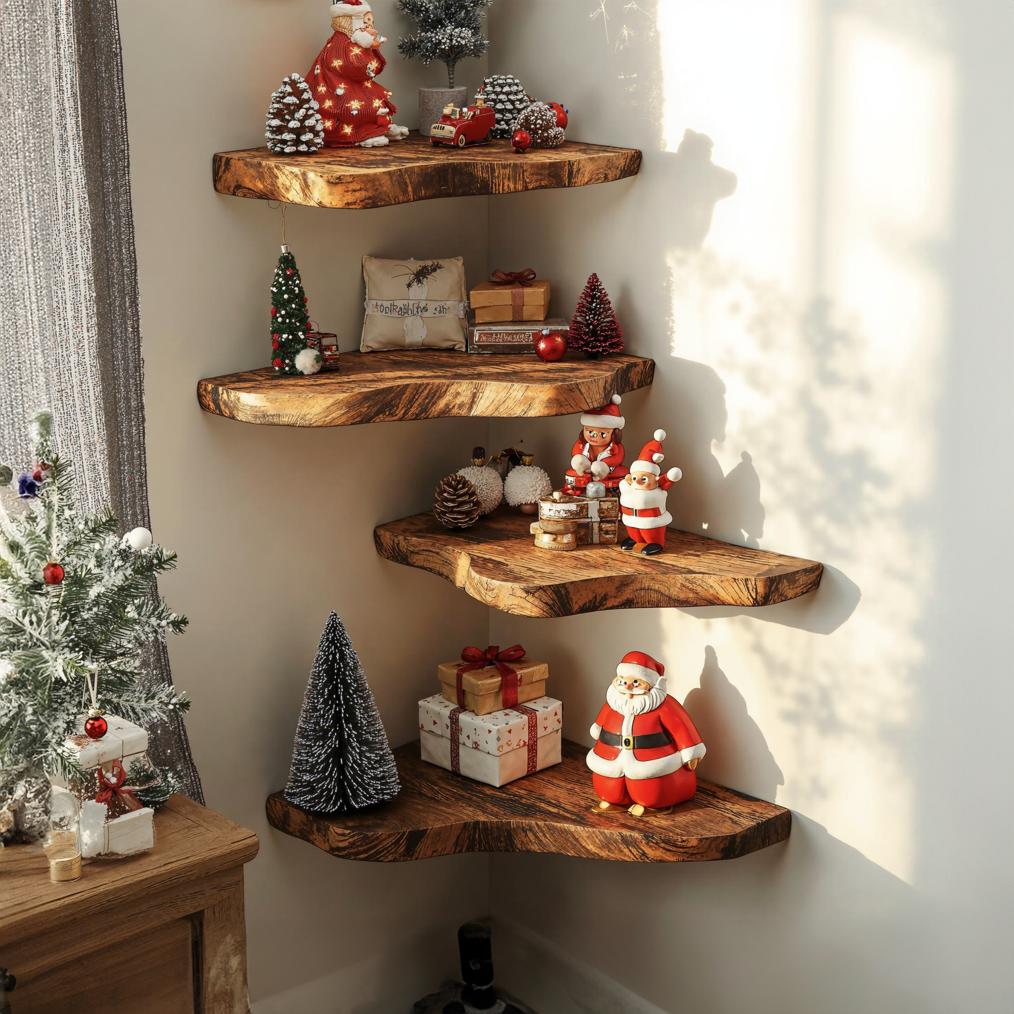 Live Edge Floating Corner Shelves Christmas Decor SILDTCN032