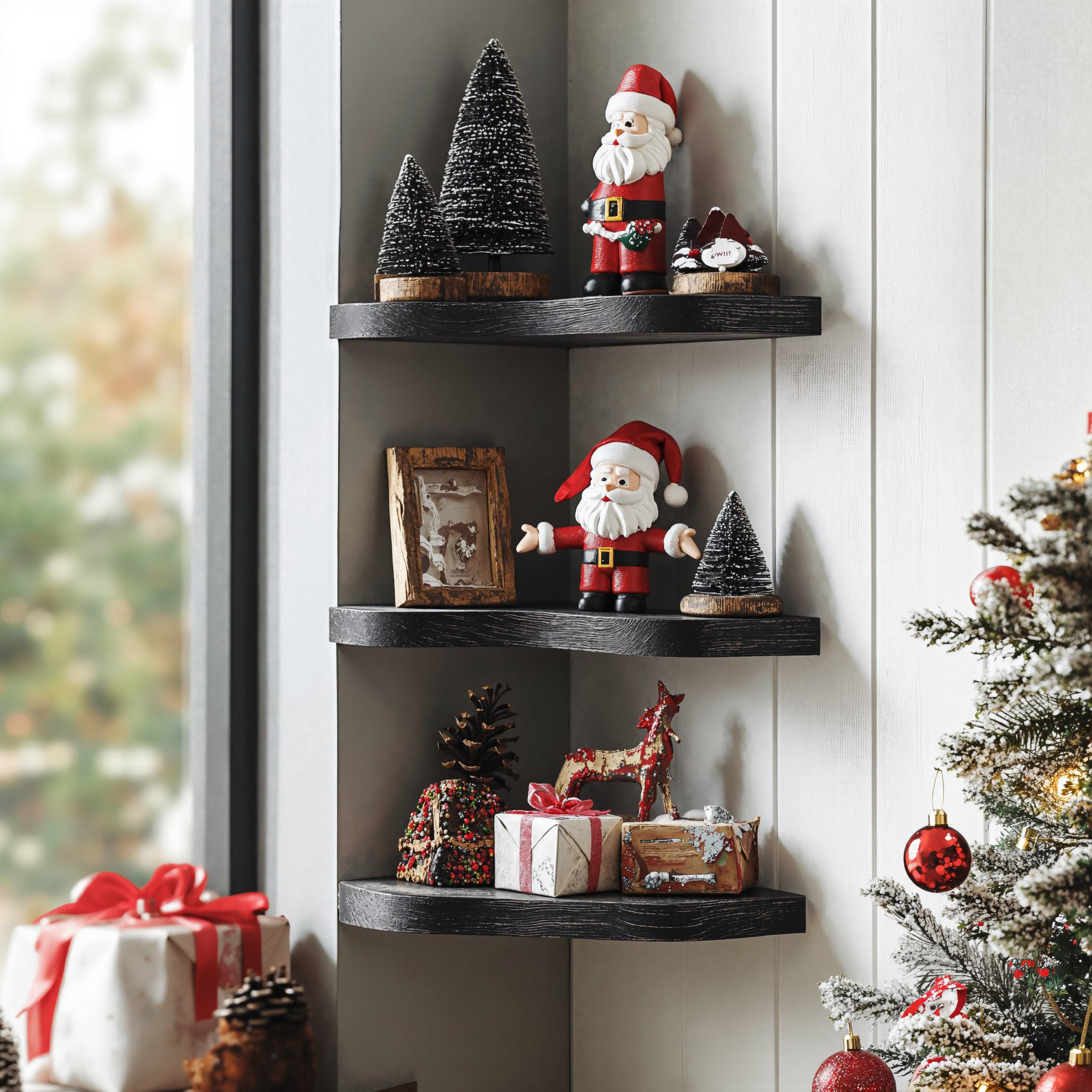 Floating Edge Wooden Corner Shelves Xmas Decor SILDTCN039