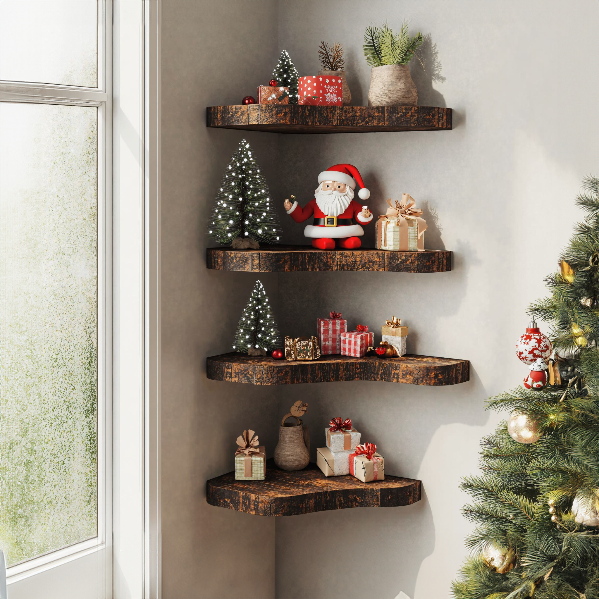 Live Edge Christmas Wooden Corner Shelves SILDTCN034