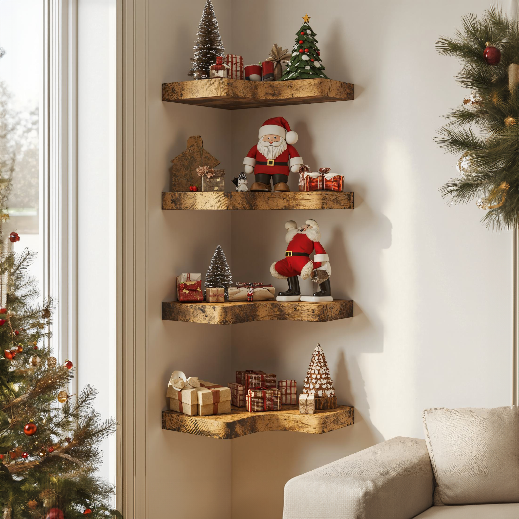 Floating Xmas Corner Shelves Wooden Shelves SILDTCN036