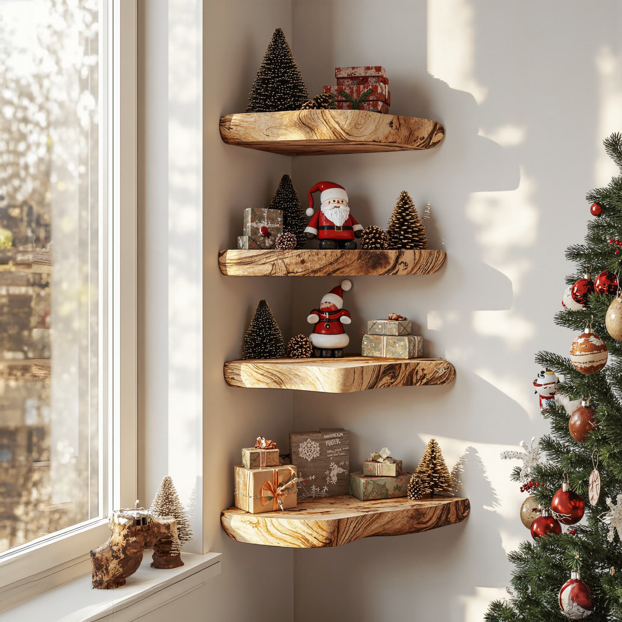 Rustic Xmas Corner Shelves Floating Corner Shelf SILDTCN040