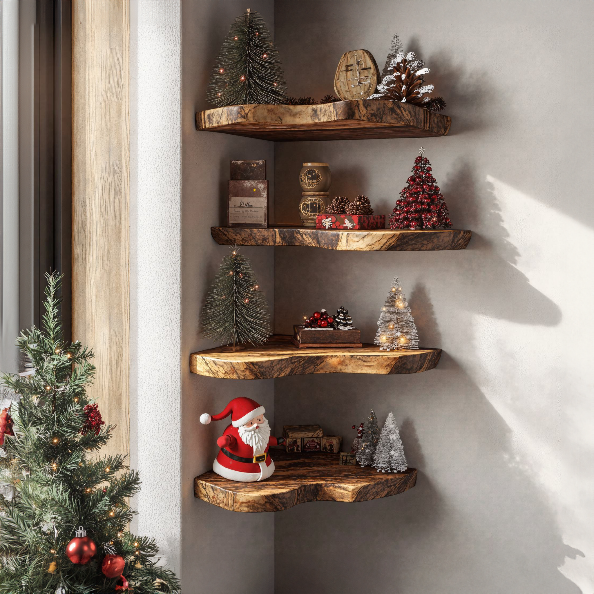 Wooden Corner Shelves Wall Shelf Xmas Decor SILDTCN043