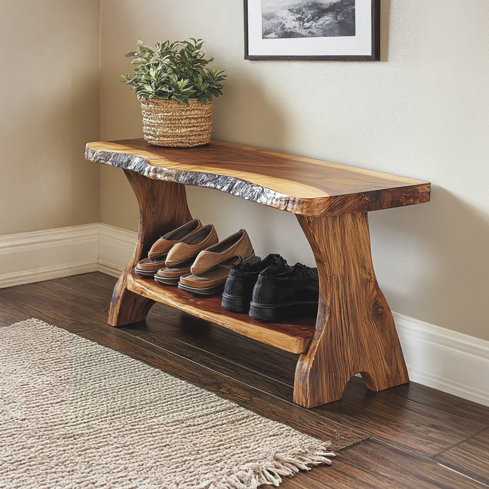 Rustic Entryway Shoe Bench Rack Wood Farmhouse SINLSB011