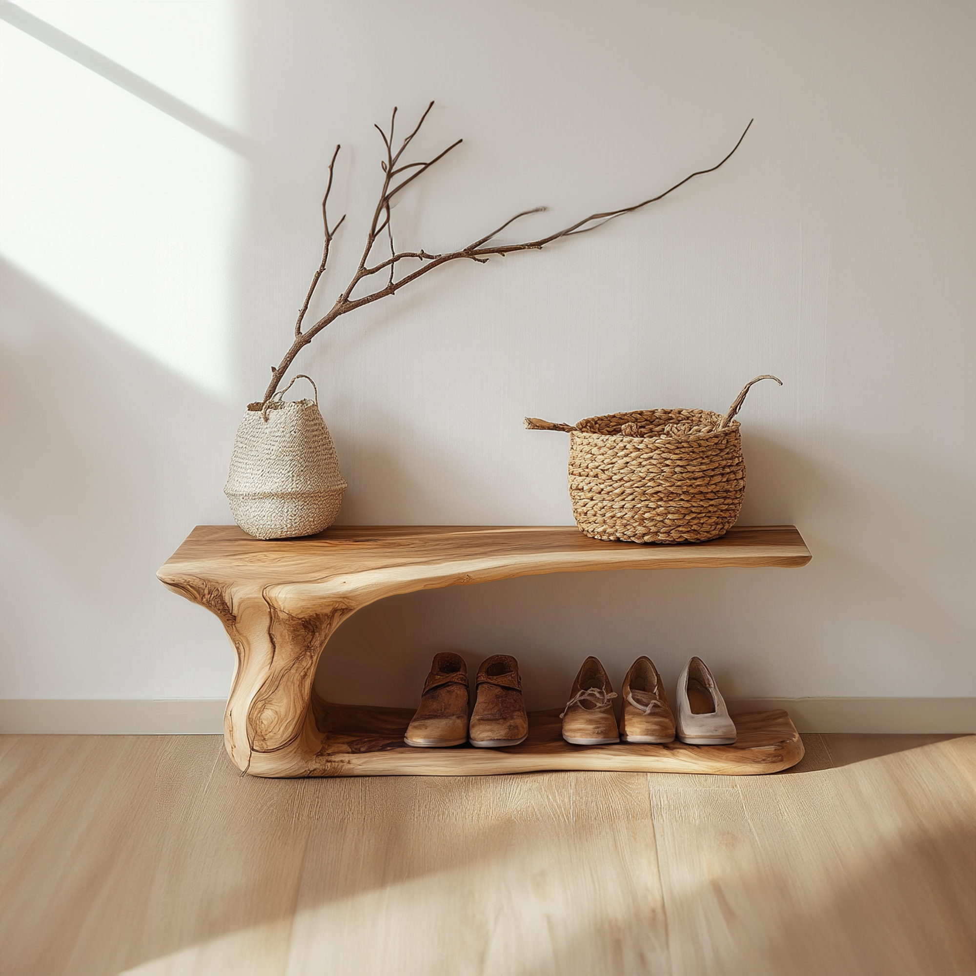 Custom Wood Shoe Bench Rack Wood Farmhouse Shoe Storage SINLSB013