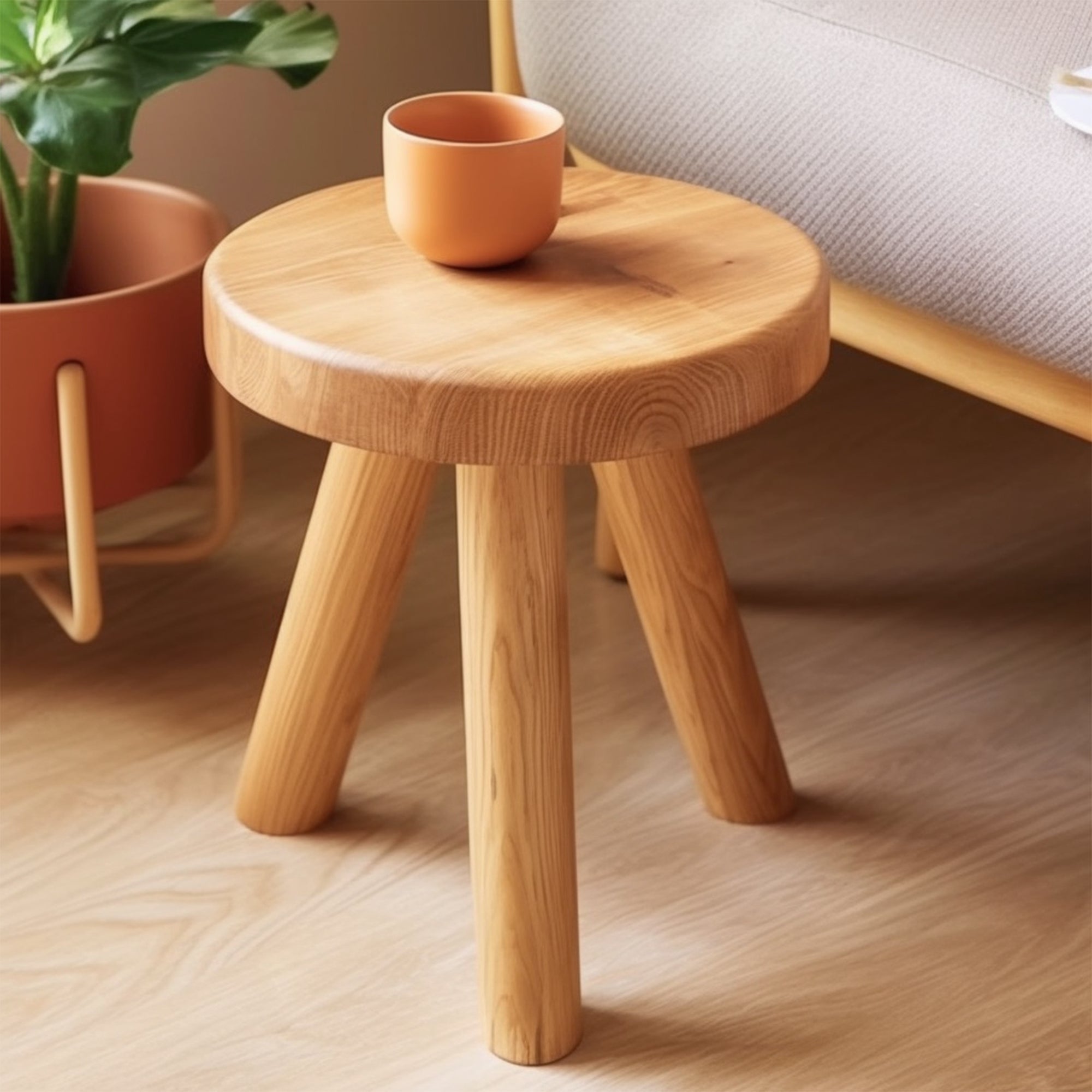 Round Stool Natural Wood Seat Shower Stool SILDTSB016