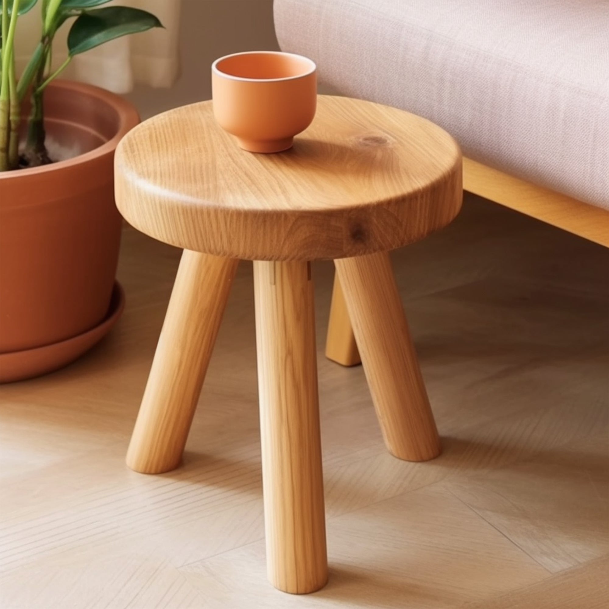 Round Stool Natural Wood Seat Shower Stool SILDTSB016