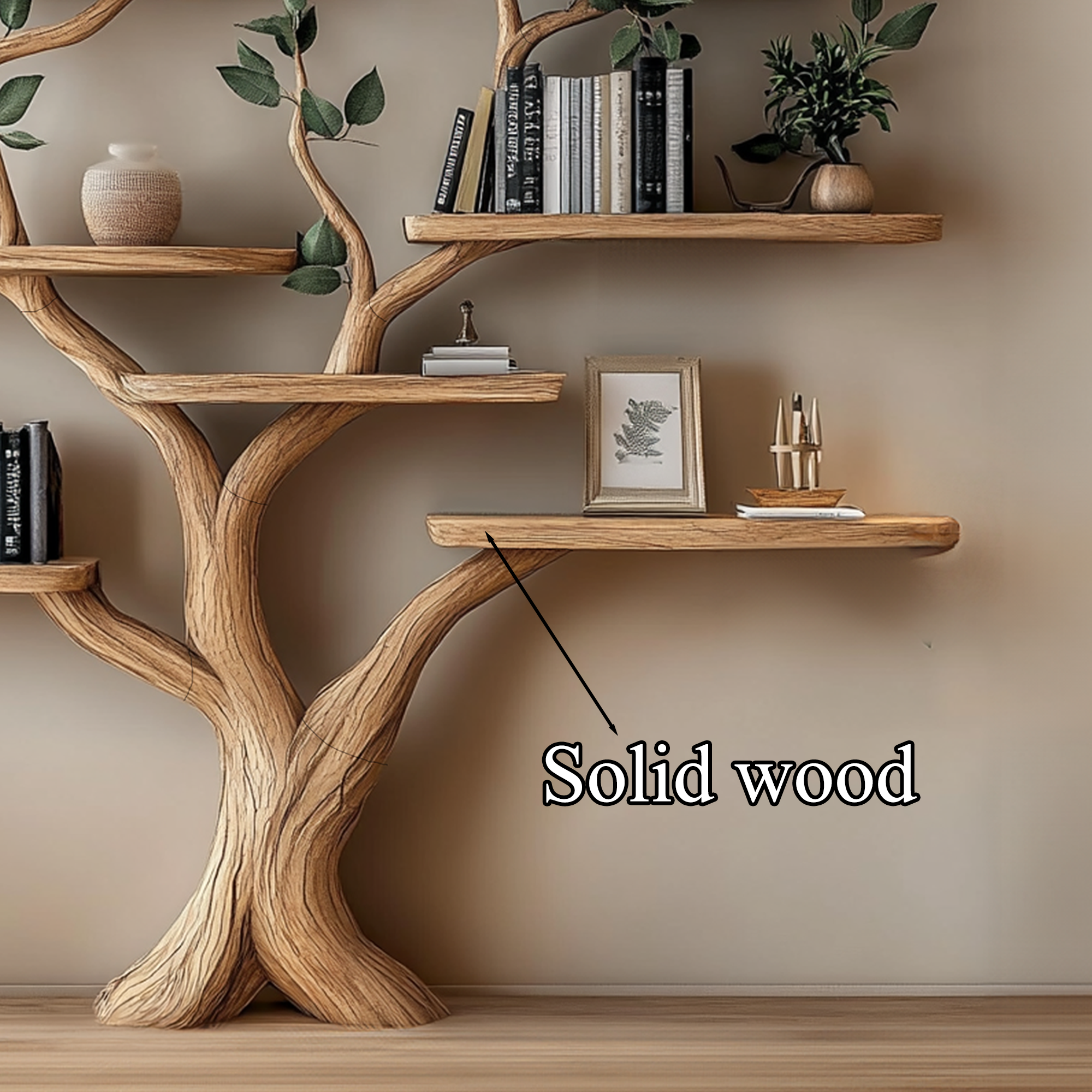 Tree Branch Shelf Fake Leave Solid Wood Bookcase SINLTB116