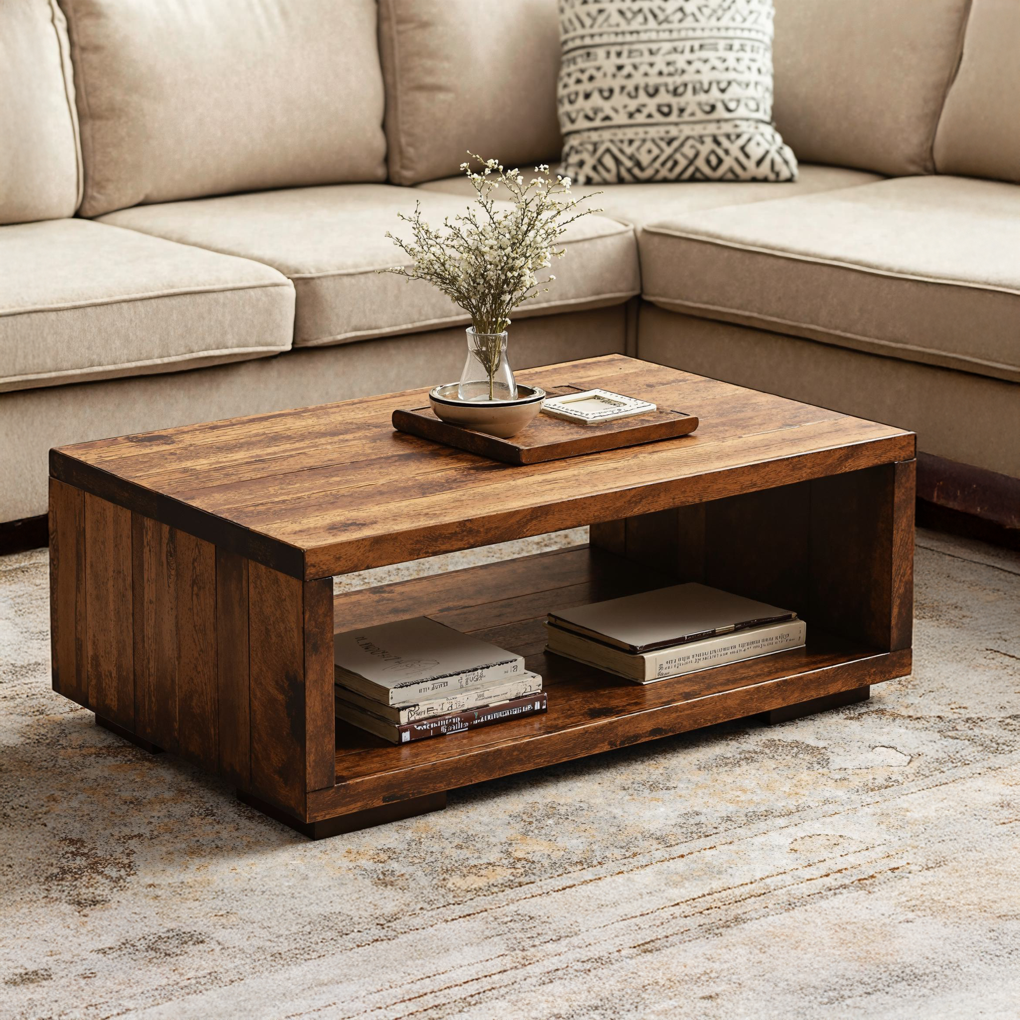 Handcrafted Wood Coffee Table With Storage For Living Room SILDTCF119