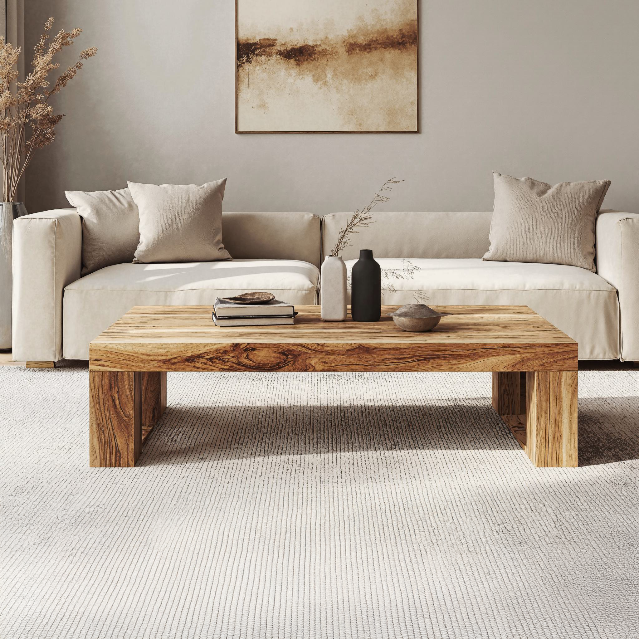 Minimalist Wood Coffee Table Family Room Clean Modern Look SILDTCF116