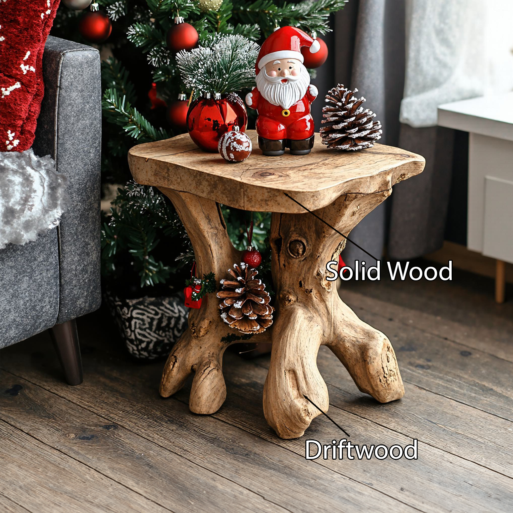 Rustic Solid Wood End Table Christmas Decor SILDTENC006