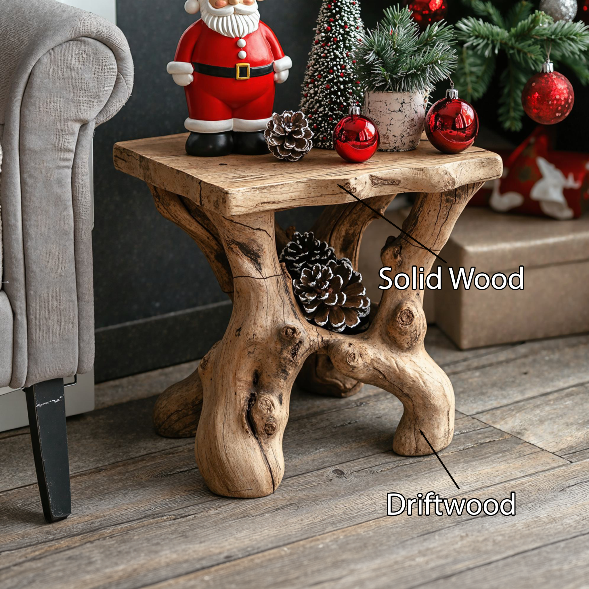 Handcrafted Wood End Table Christmas Decor SILDTENC004