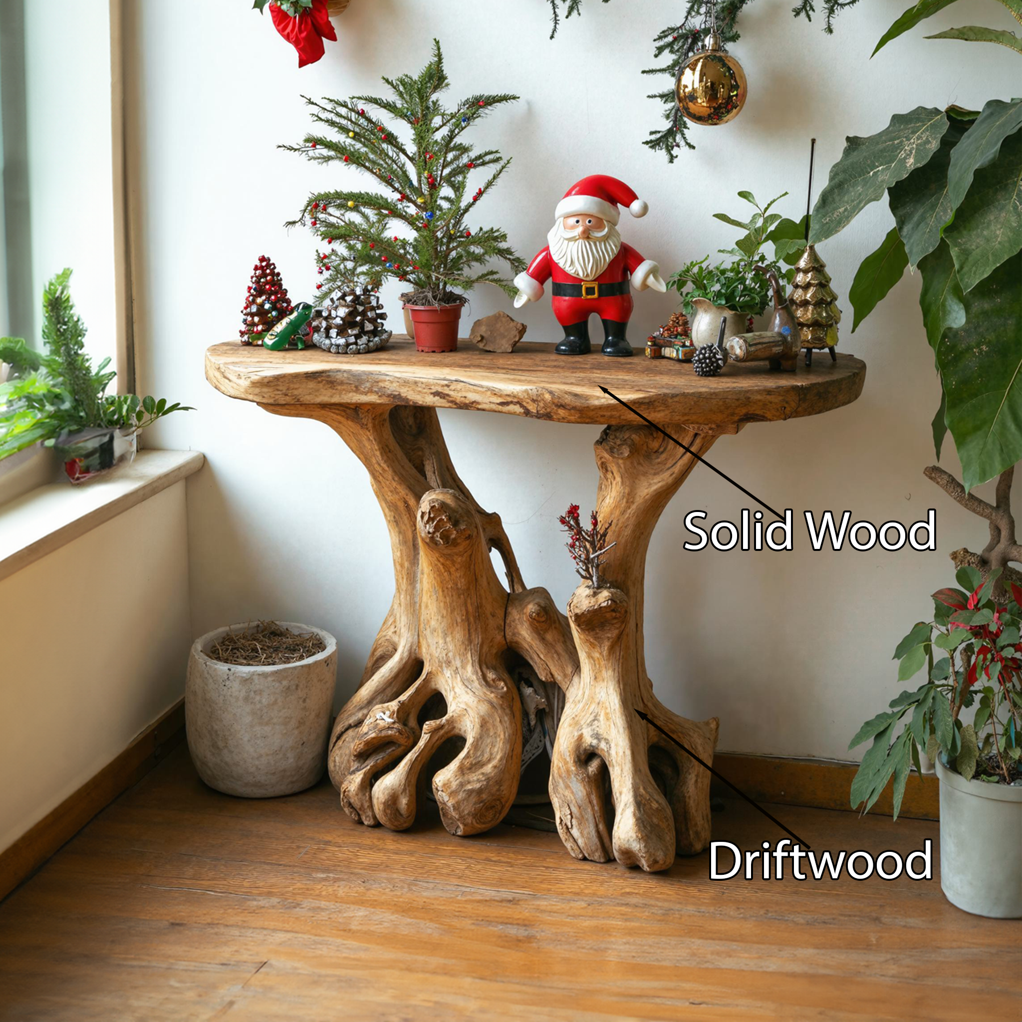 Farmhouse Solid Wood Round End Table Xmas Decor SILDTENC012