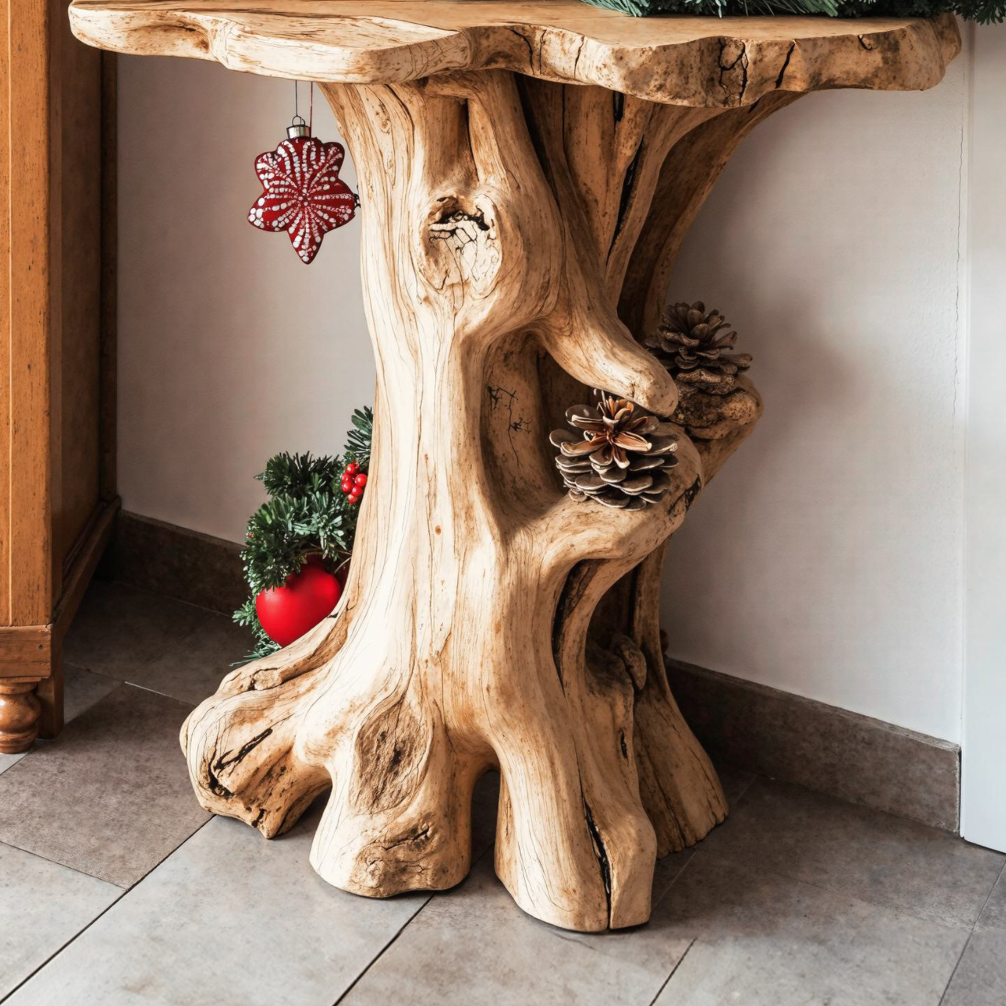 Handcrafted Rustic End Table Christmas Decor SILDTENC003