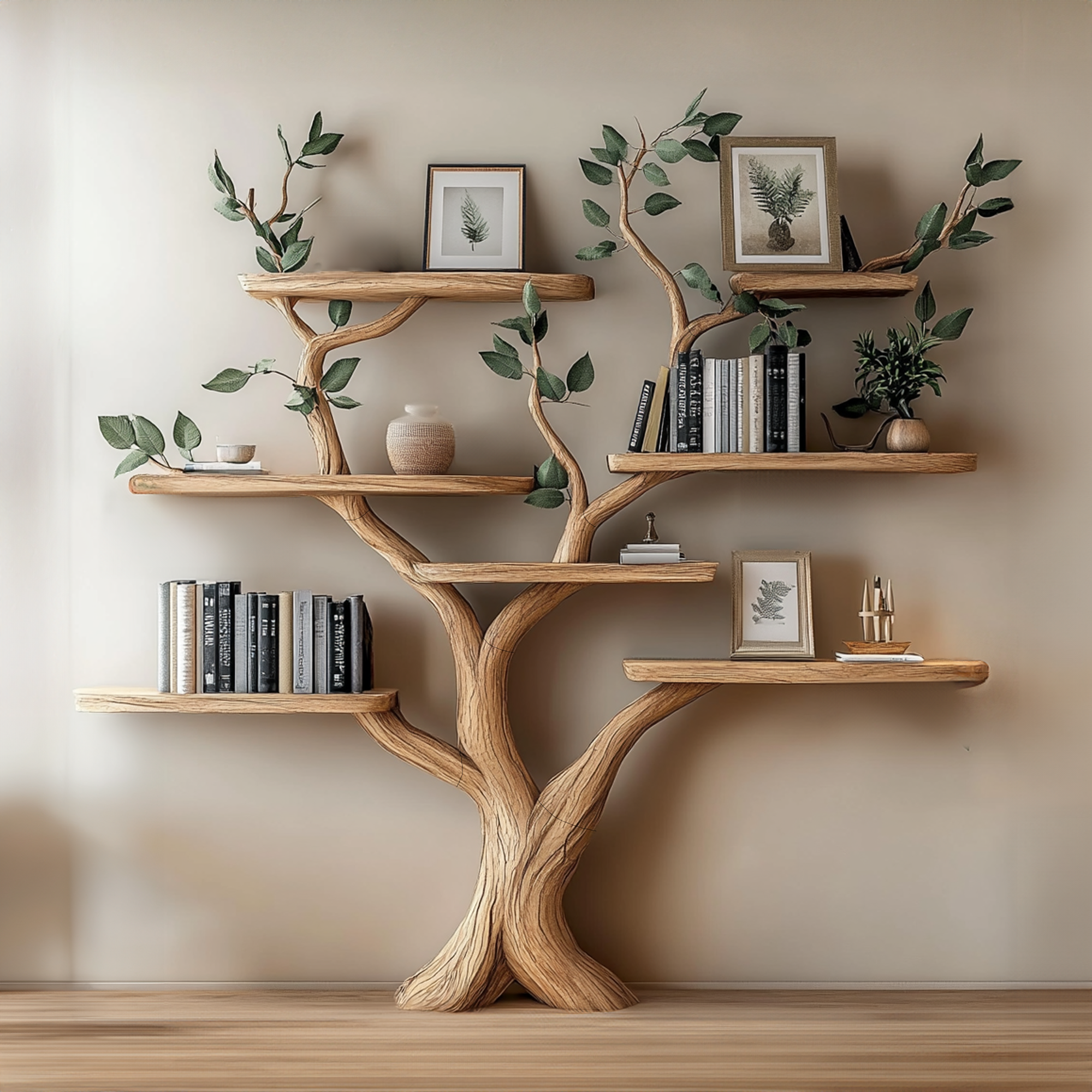 Tree Branch Shelf Fake Leave Solid Wood Bookcase SINLTB116