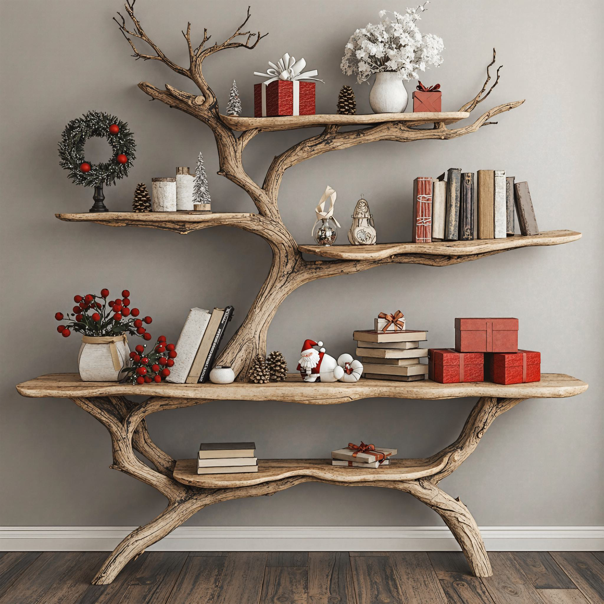 Custom Console Table With Driftwood Bookcase Tree Bookshelf SINLCM007