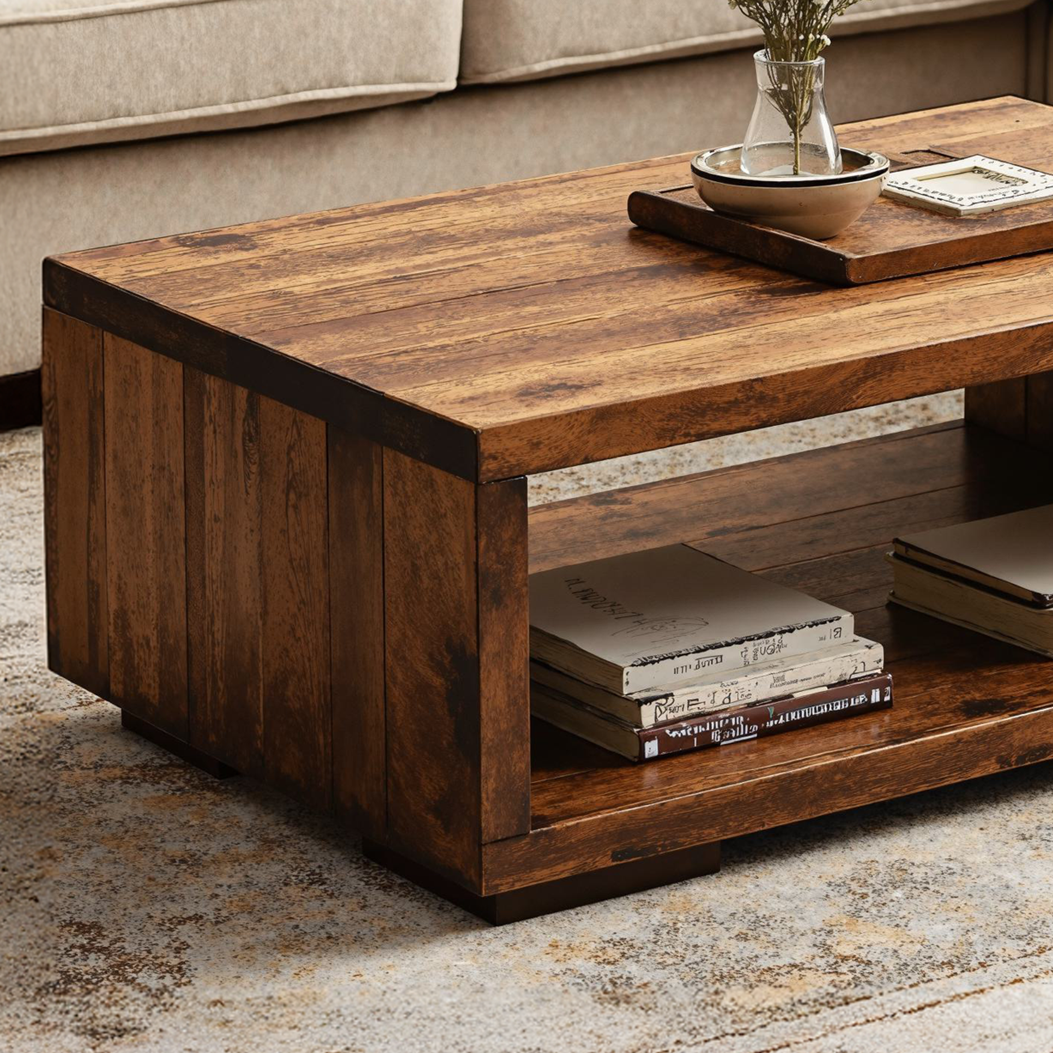 Handcrafted Wood Coffee Table With Storage For Living Room SILDTCF119