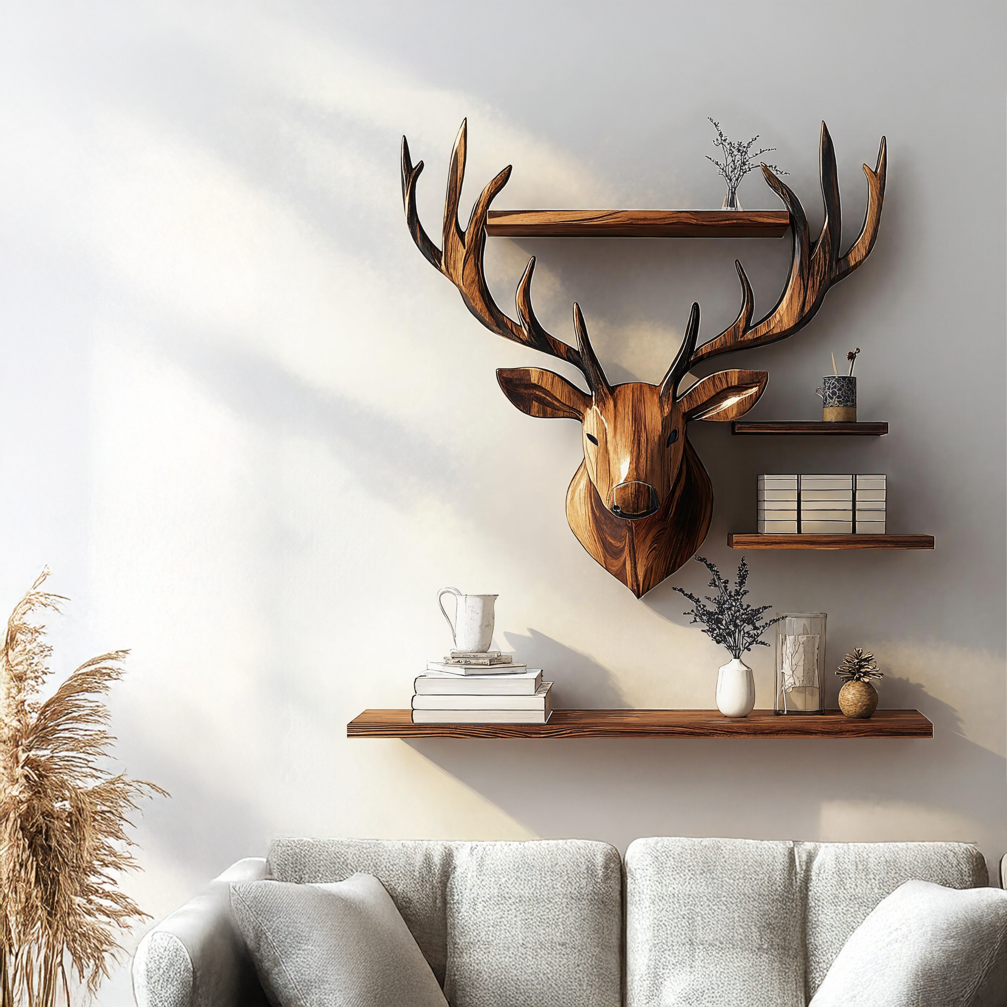 Unique Handcrafted Wood Deer Shelf For Living Room Wall SILDTDE011