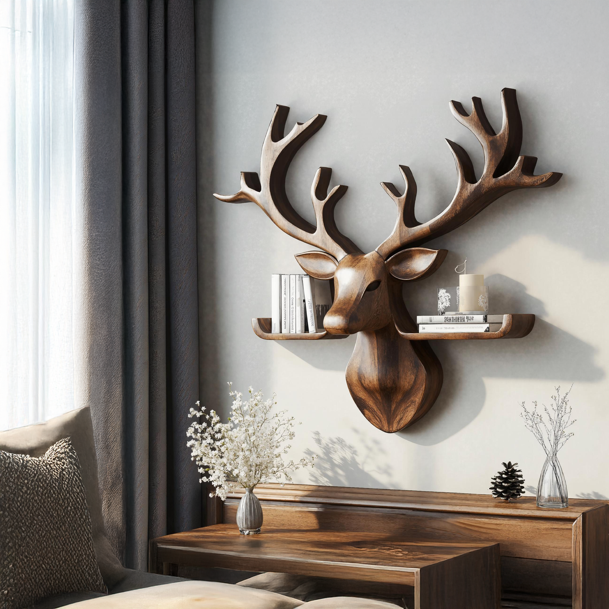 Wood Deer Shelf For Wall Decor In Country Style Homes SILDTDE009