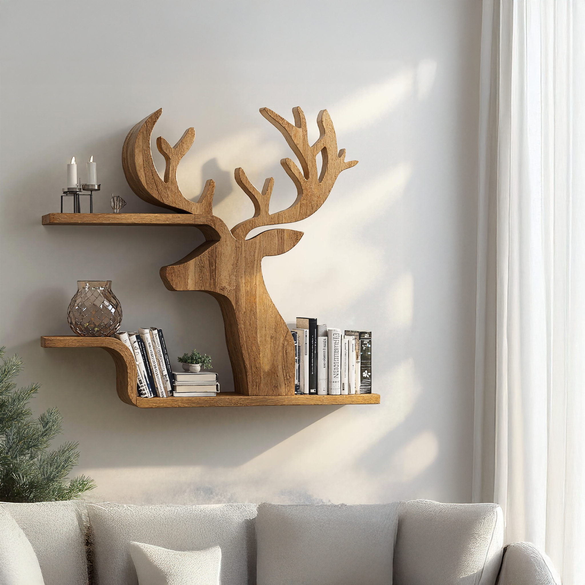 Decorative Wooden Deer Shelf For Cabin Style Homes SILDTDE005