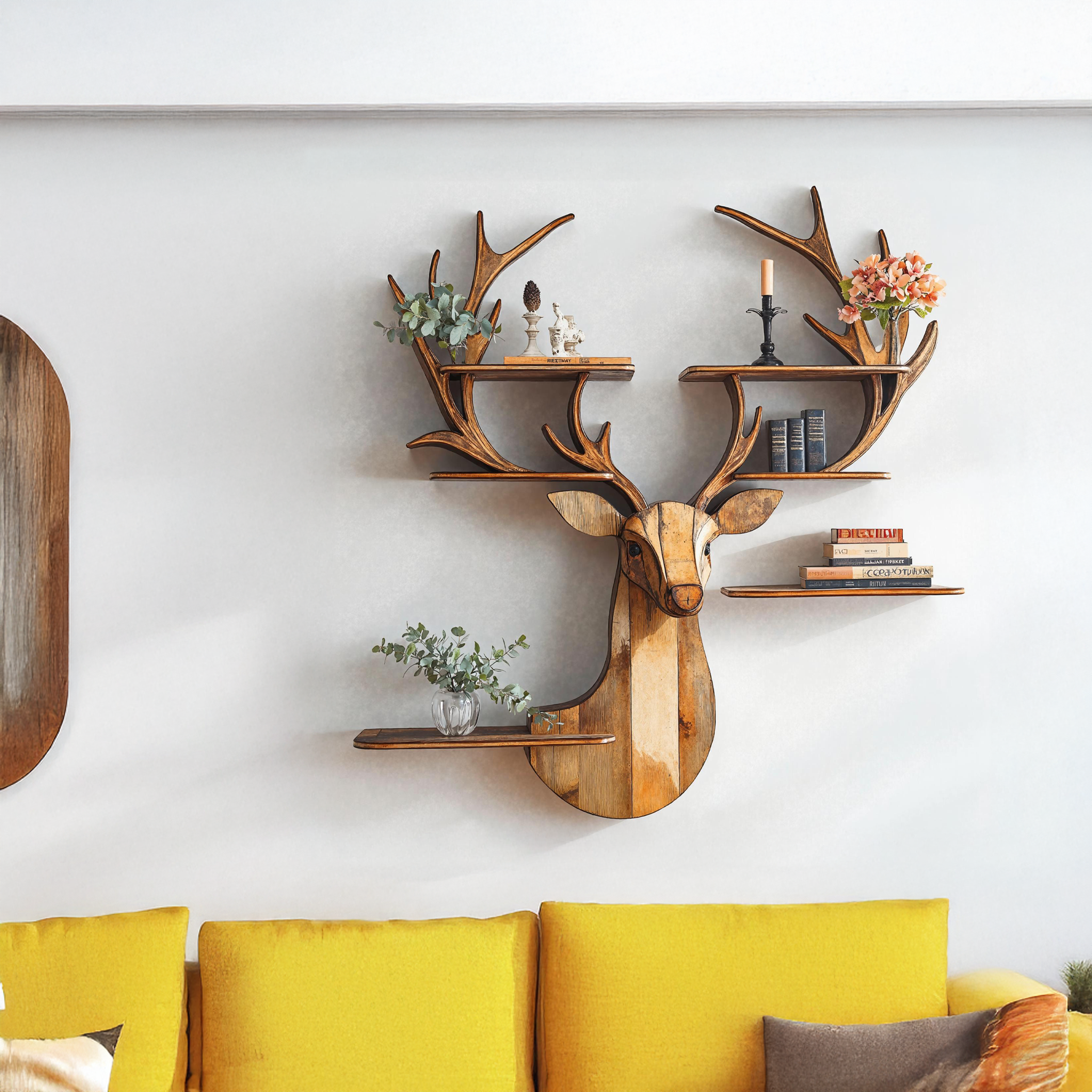 Natural Wood Deer Shelf For Bedroom Wall Display SILDTDE002