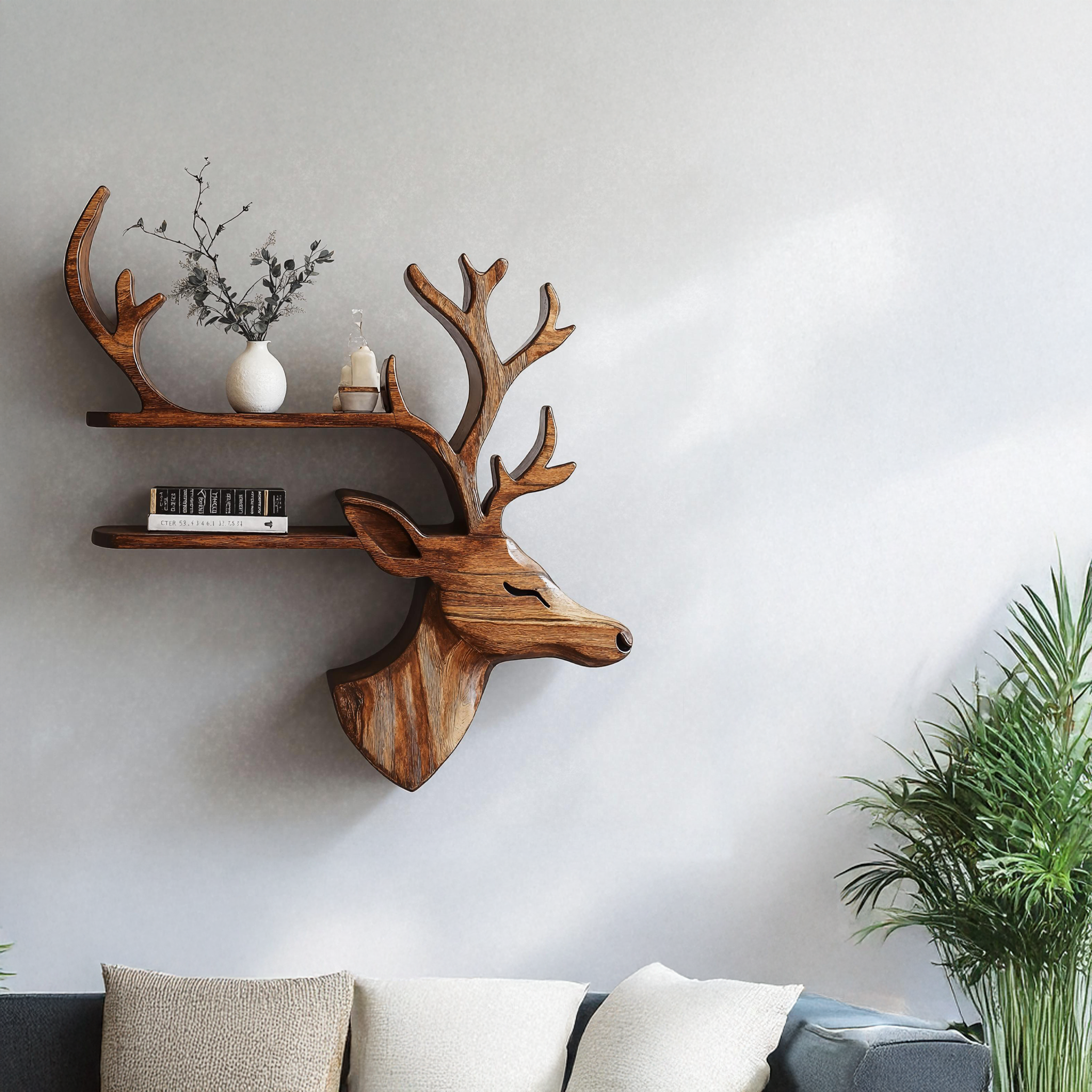 Handmade Wood Deer Shelf For Living Room Storage SILDTDE004