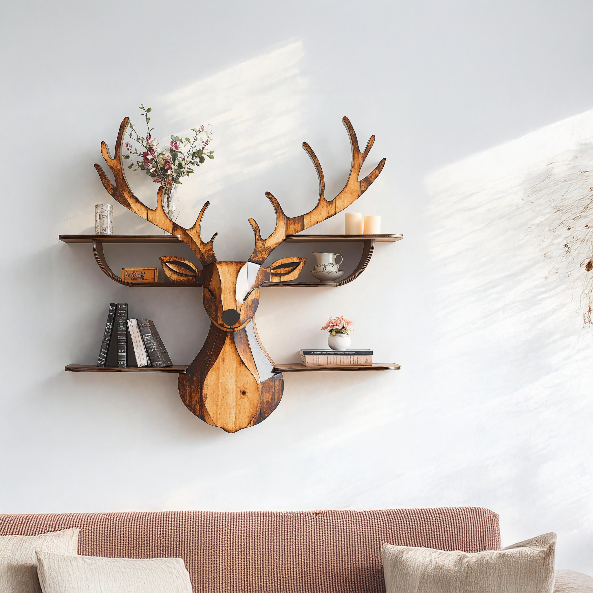 Farmhouse Style Wood Deer Shelf For Rustic Interiors SILDTDE003