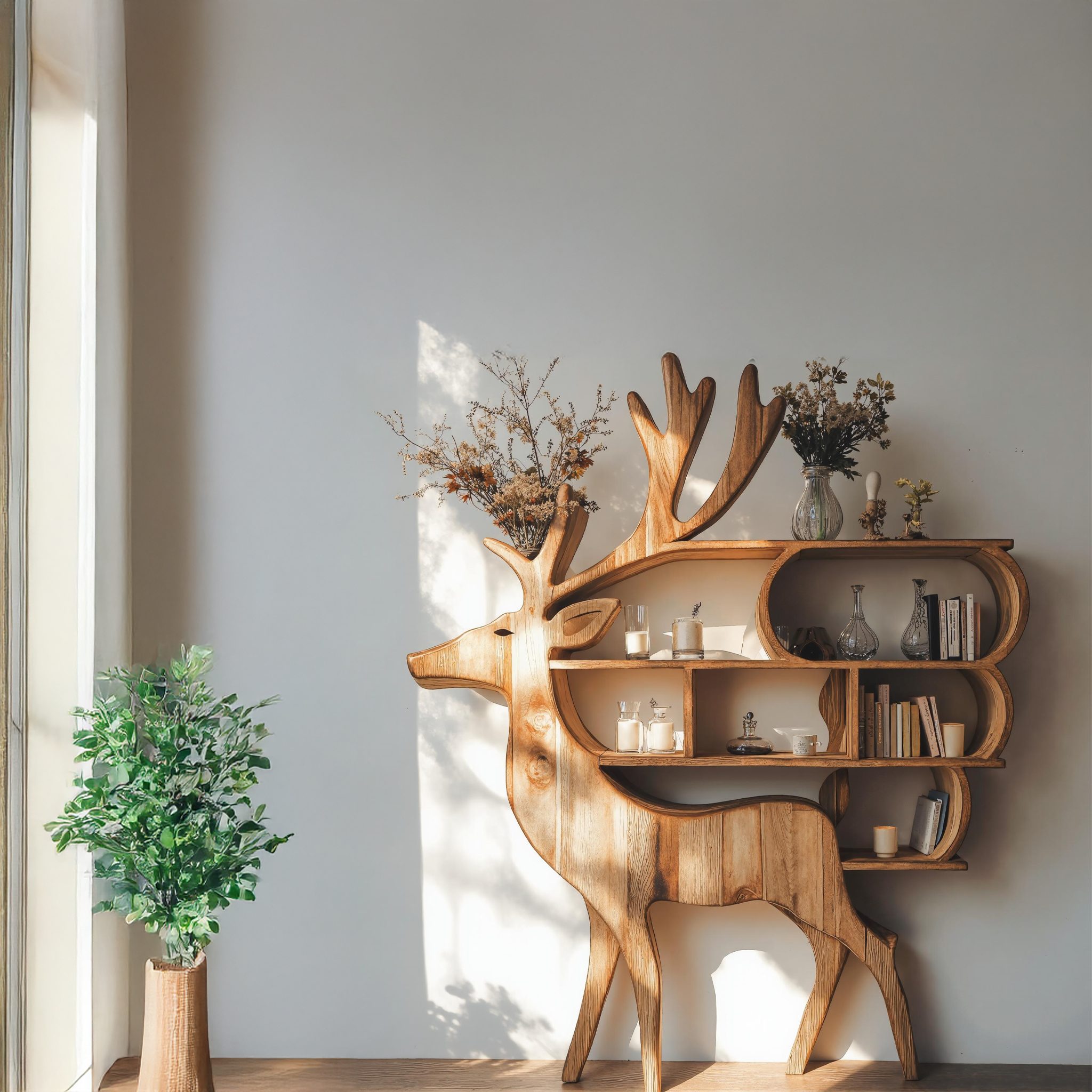 Customizable Wooden Deer Shelf For Living Room Storage SILDTDE014