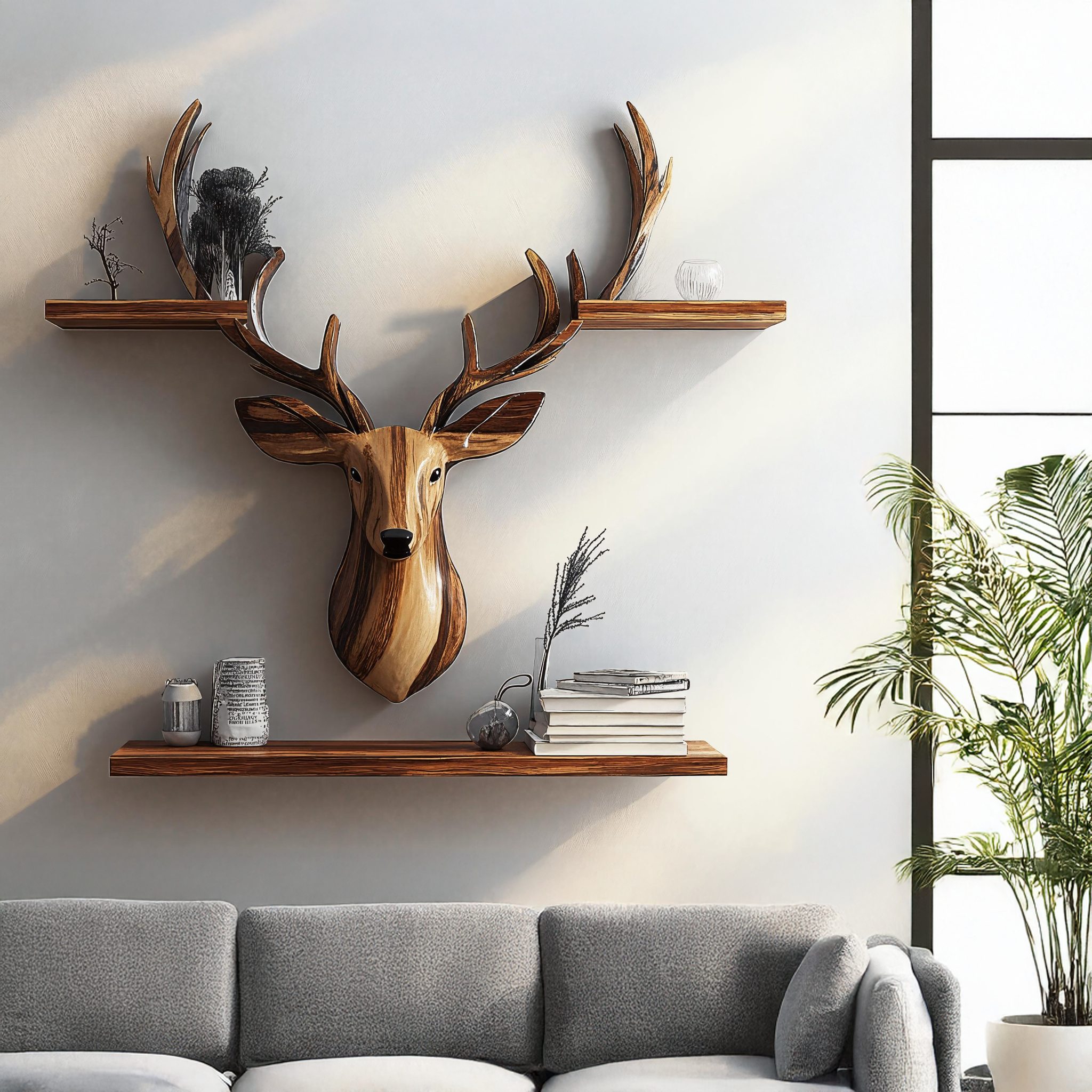 Decorative Wooden Deer Wall Shelf For Country Homes SILDTDE012