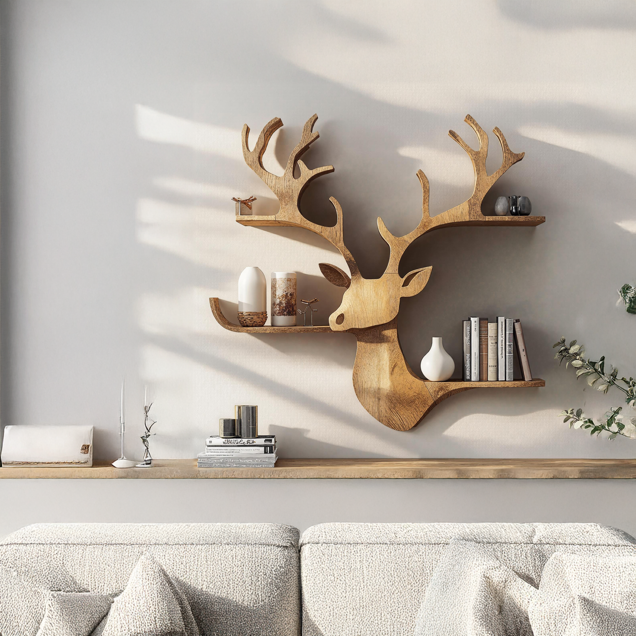 Customizable Wood Deer Shelf For Wall Mount Storage SILDTDE007