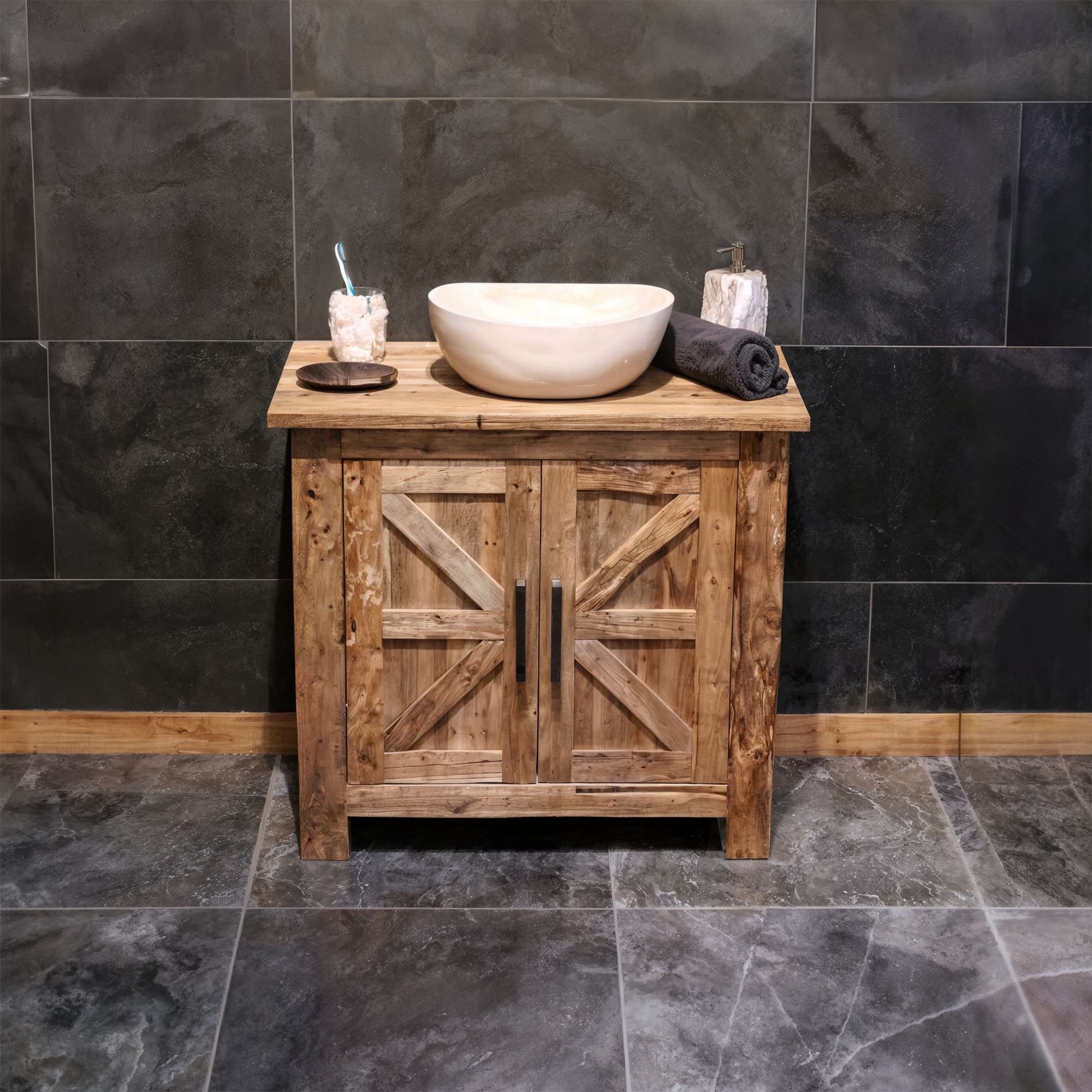 Rustic Reclaimed Wood Bathroom Vanity SINLBRV014