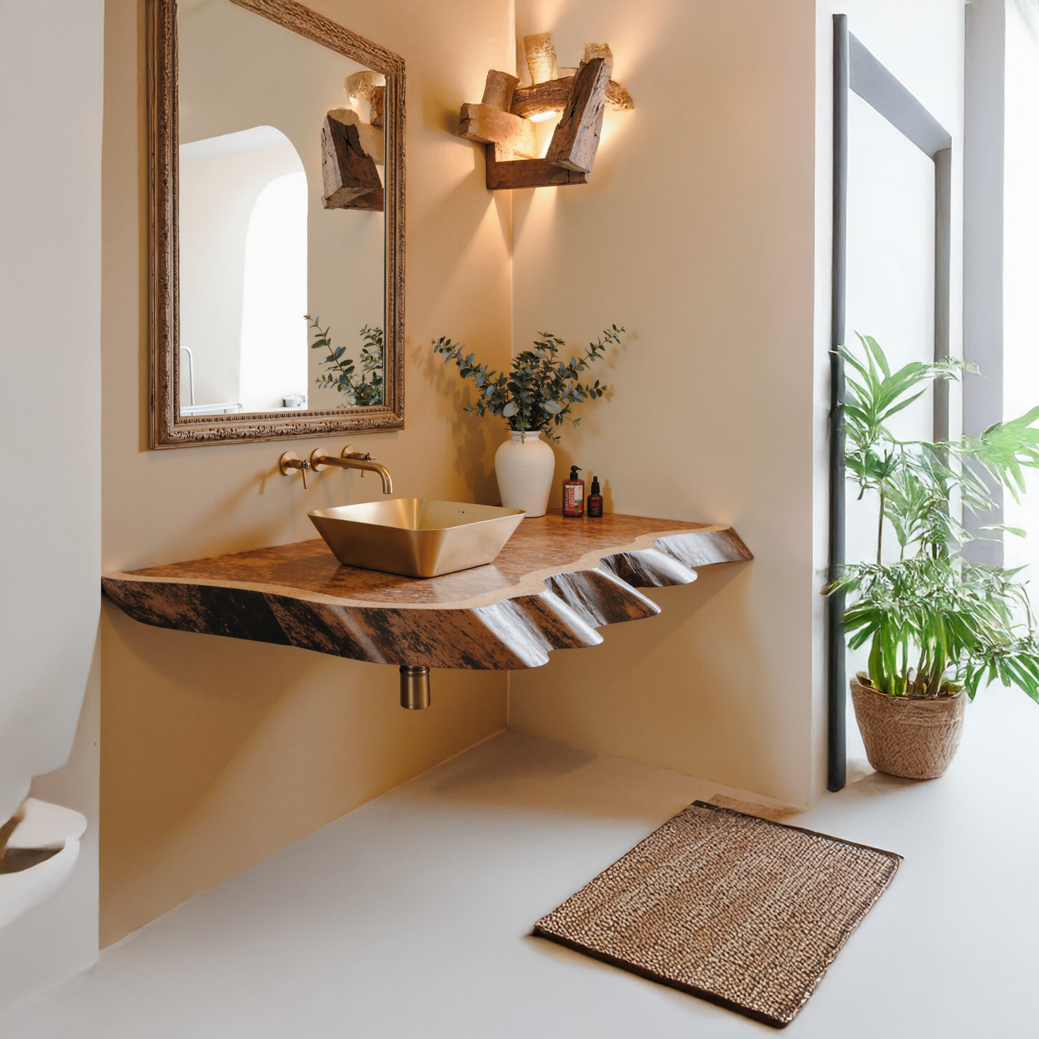 Natural Wood Bathroom Floating Shelf SILDTBRV093