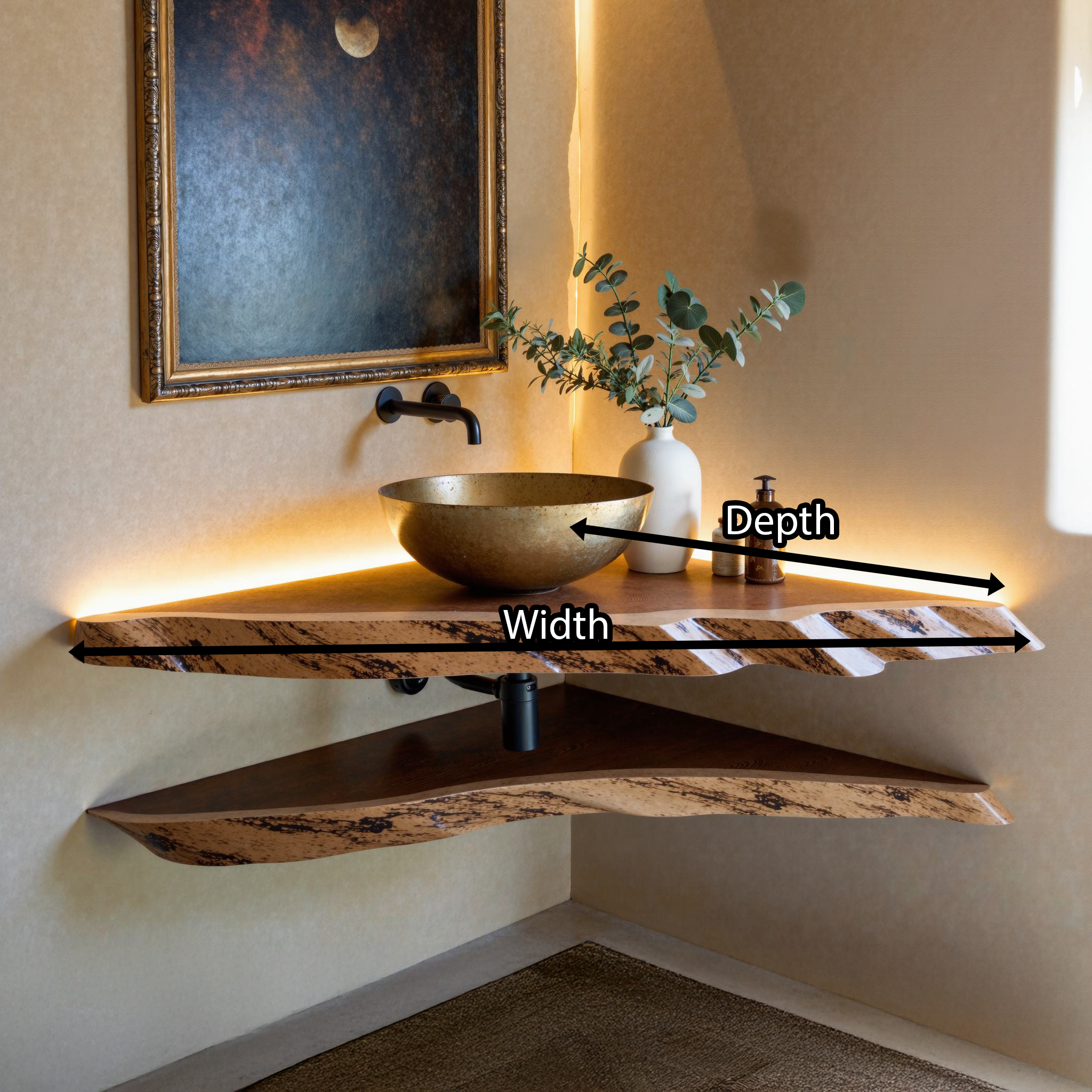 Natural Corner Bathroom Floating Wood Shelf SILDTBRV057