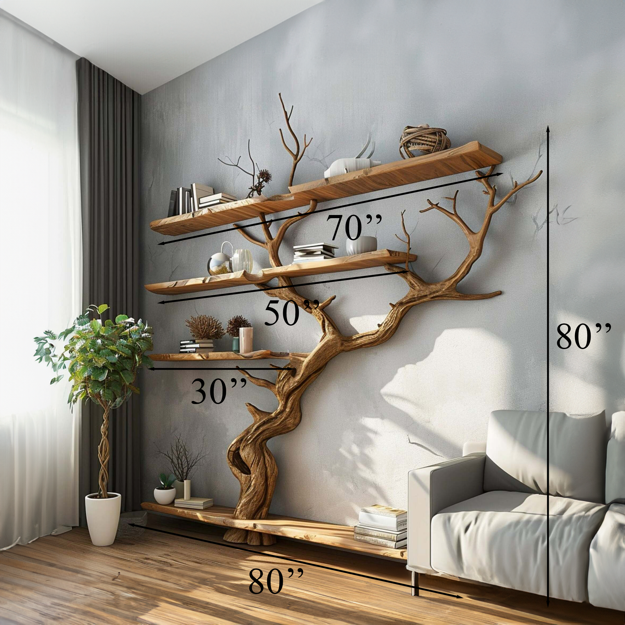 Tree Bookshelf Decor Driftwood Shelf SINLTB039