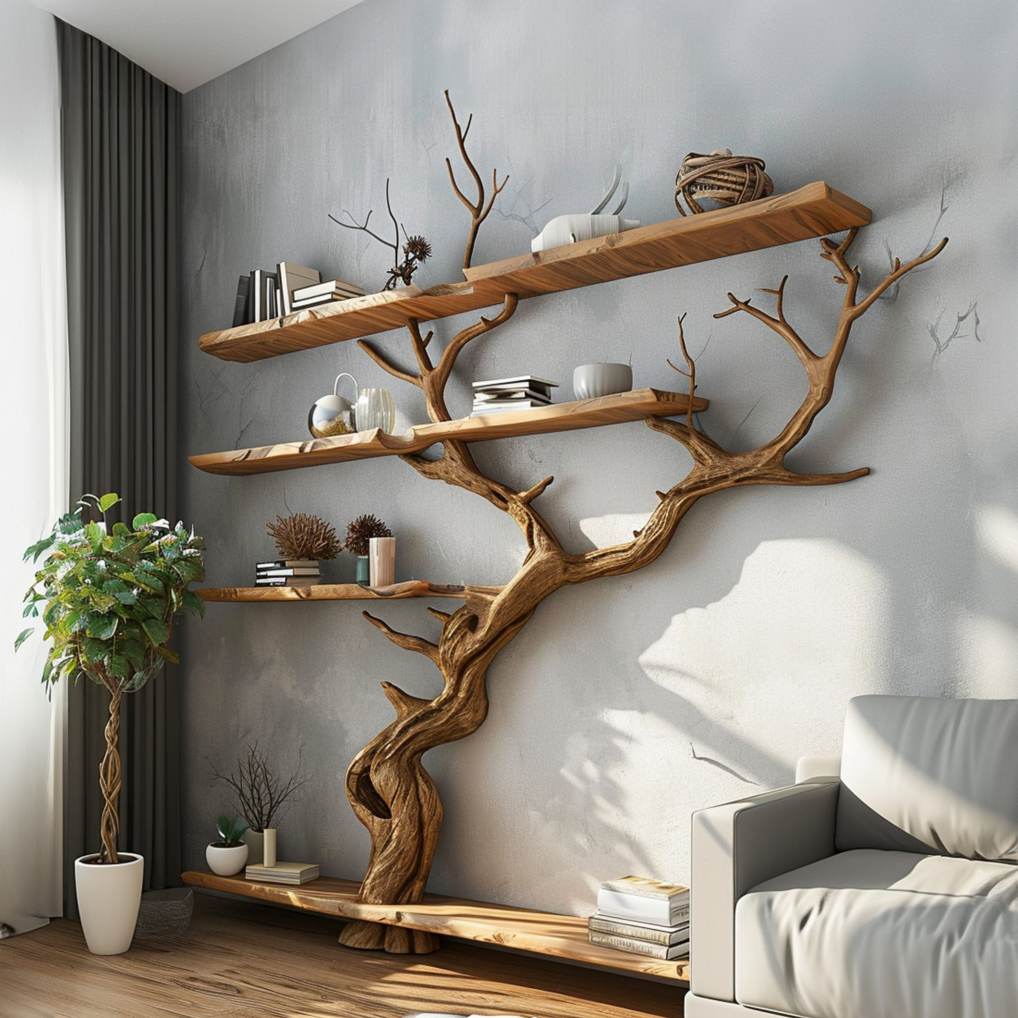 Tree Bookshelf Wild Mulberry Wood Decor Storage Shelves SINLTB039