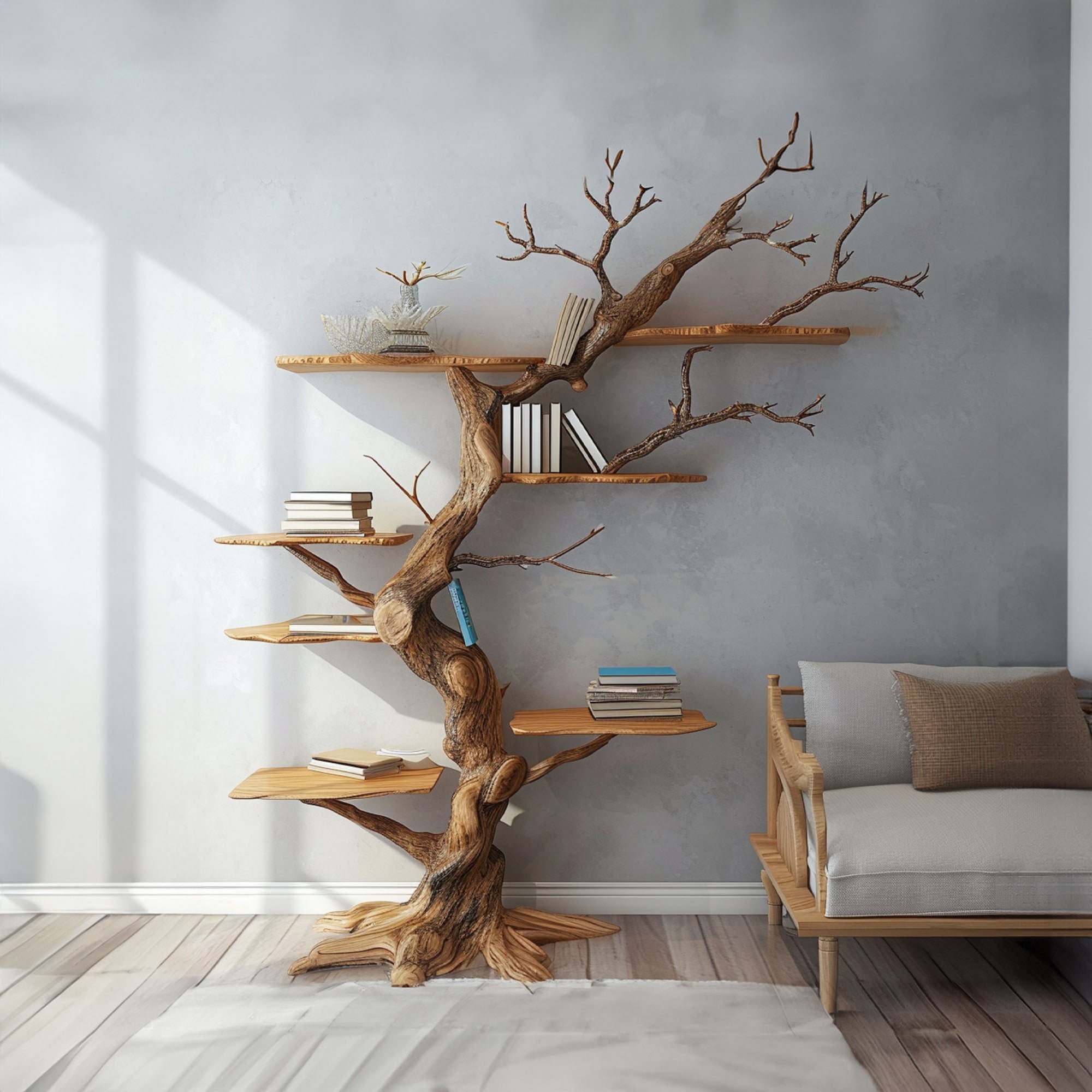 Rustic Tree Branch Floating Shelves Nursery Bookshelf SINLTB036