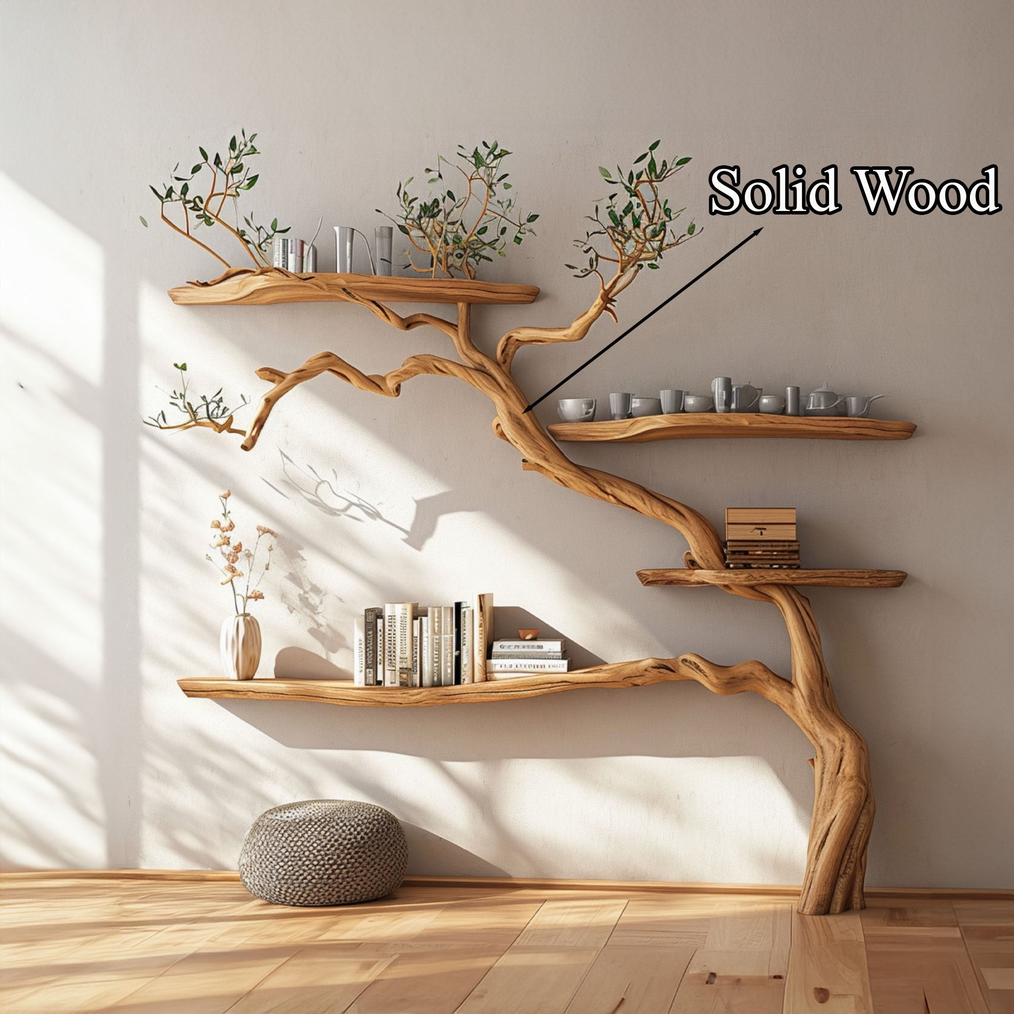 Tree Branch Floating Shelves Montessori Wall Mount Bookshelf SINLTB037