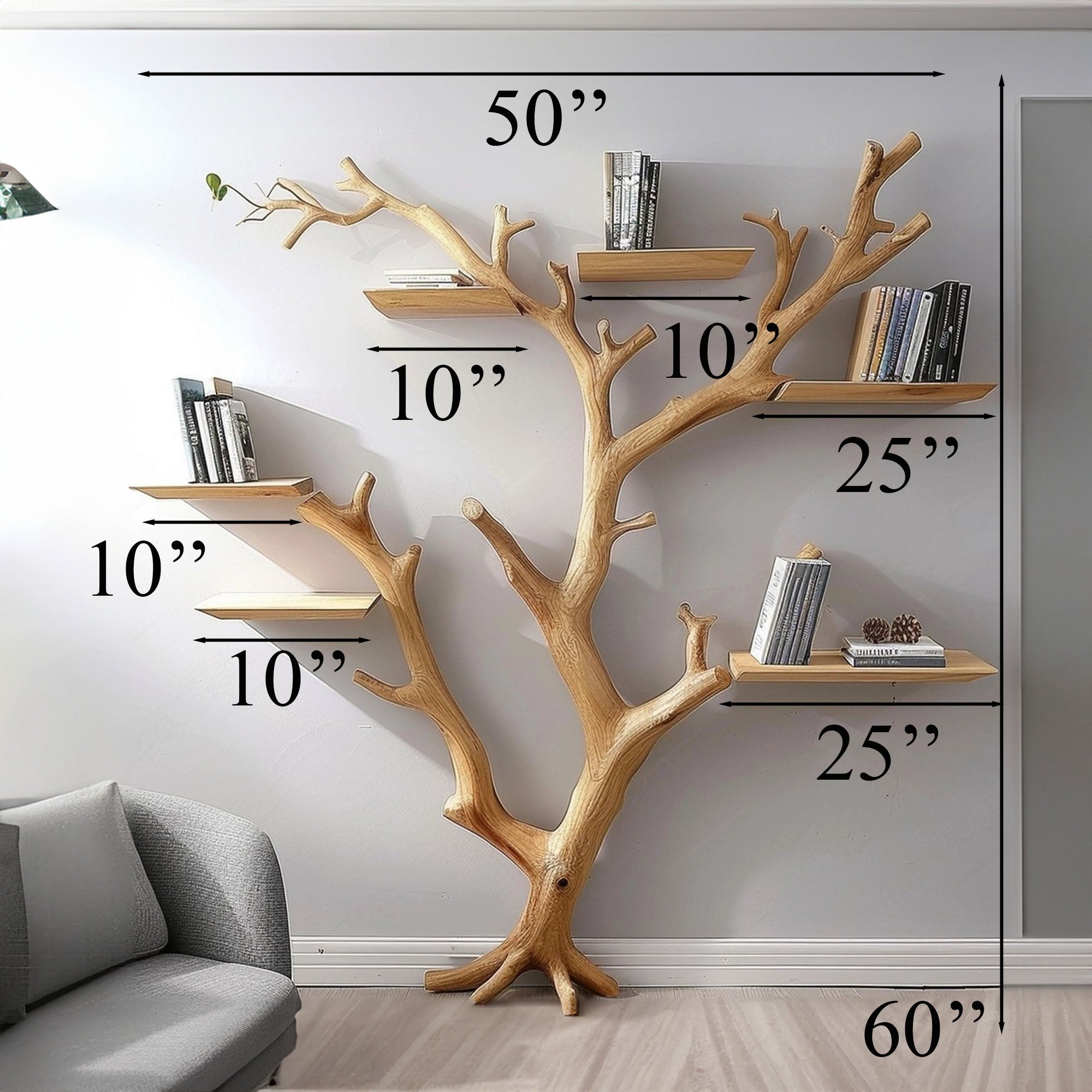 Tree Bookshelf Decor Wall Mount SINLTB003