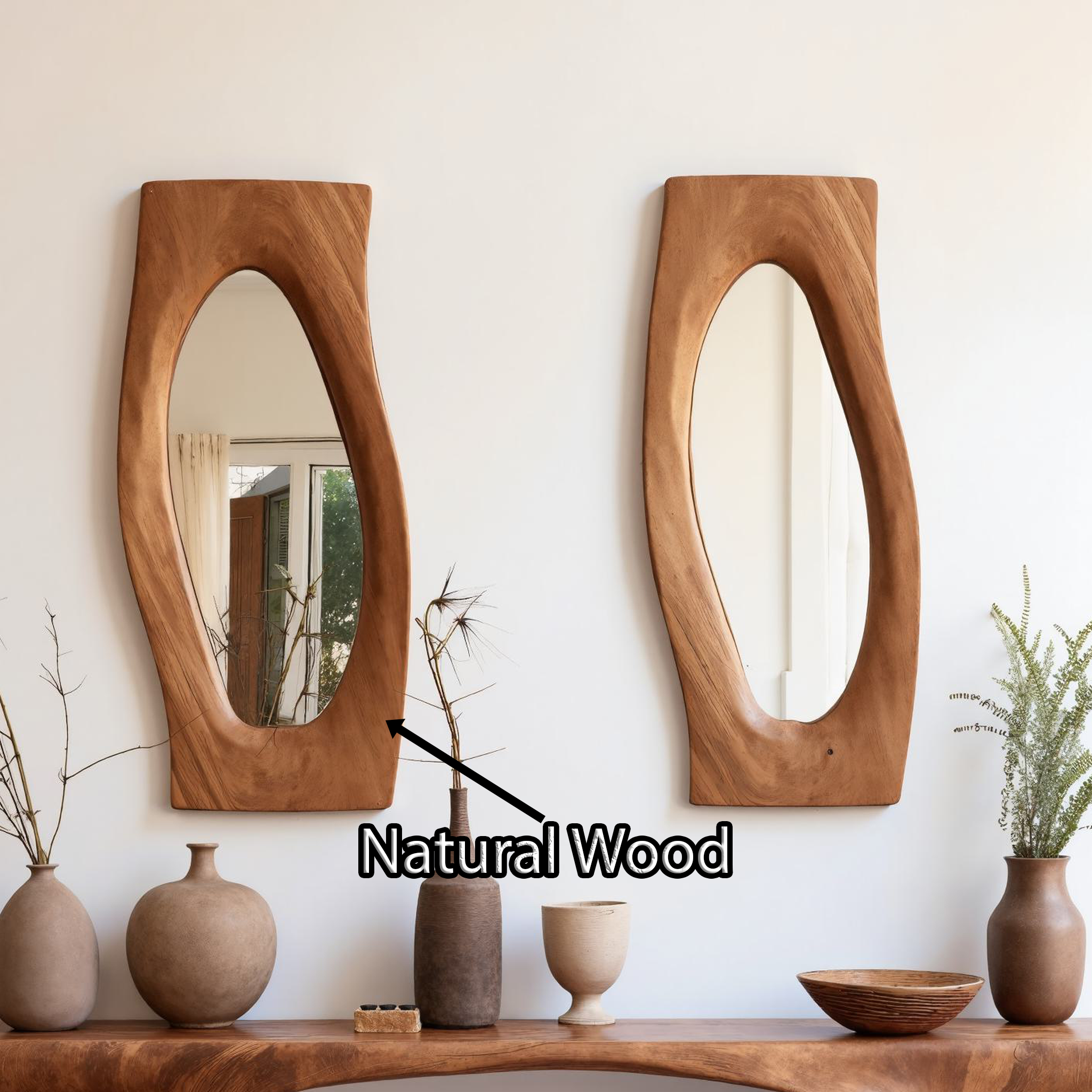 Natural Wood Mirror Asymmetrical Edge Wall Mirror SILDTMI027