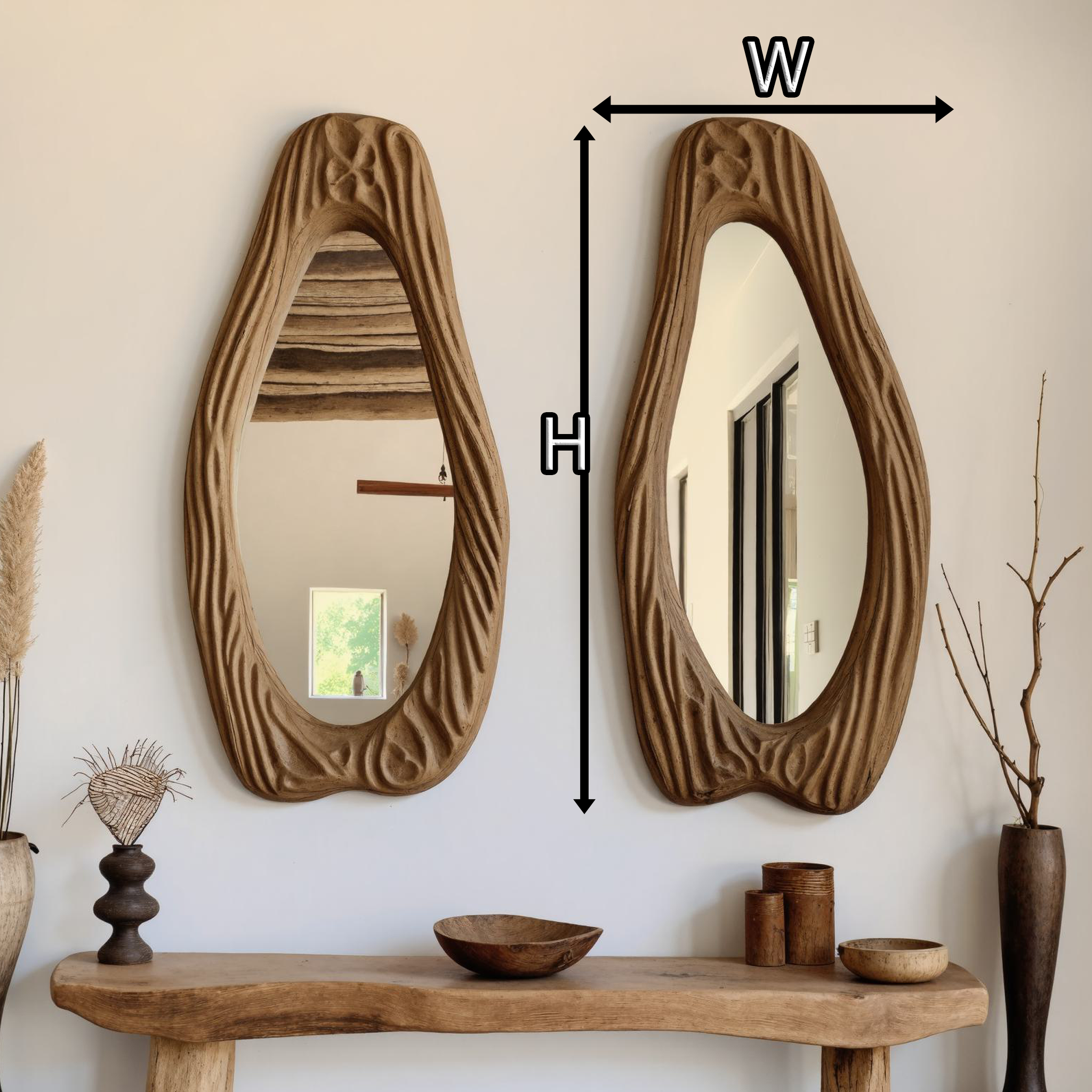 Mid Century Asymmetrical Wood Wall Mirror SILDTMI035