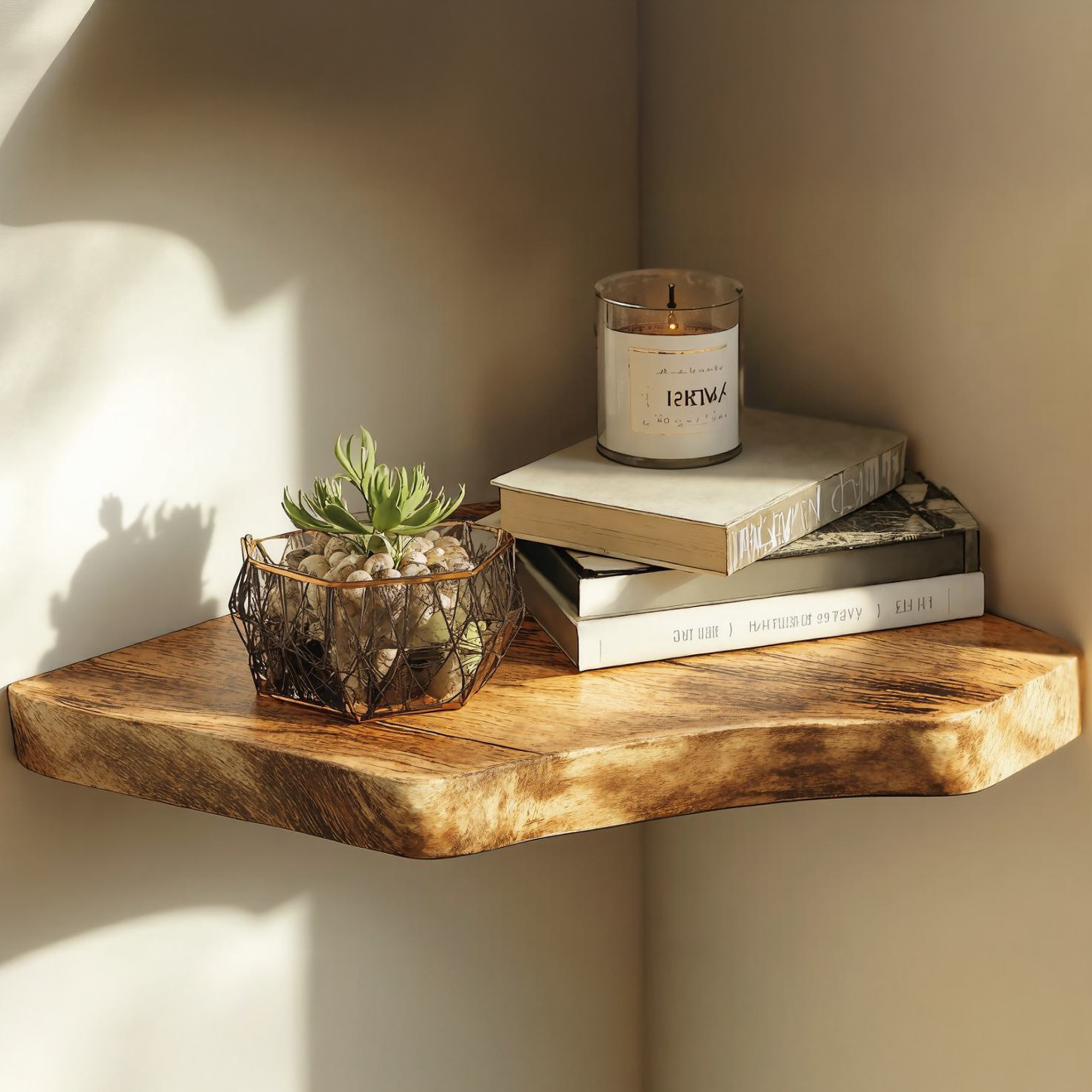 Handcrafted Modern Wooden Corner Shelves For Living Room SILDTCN045