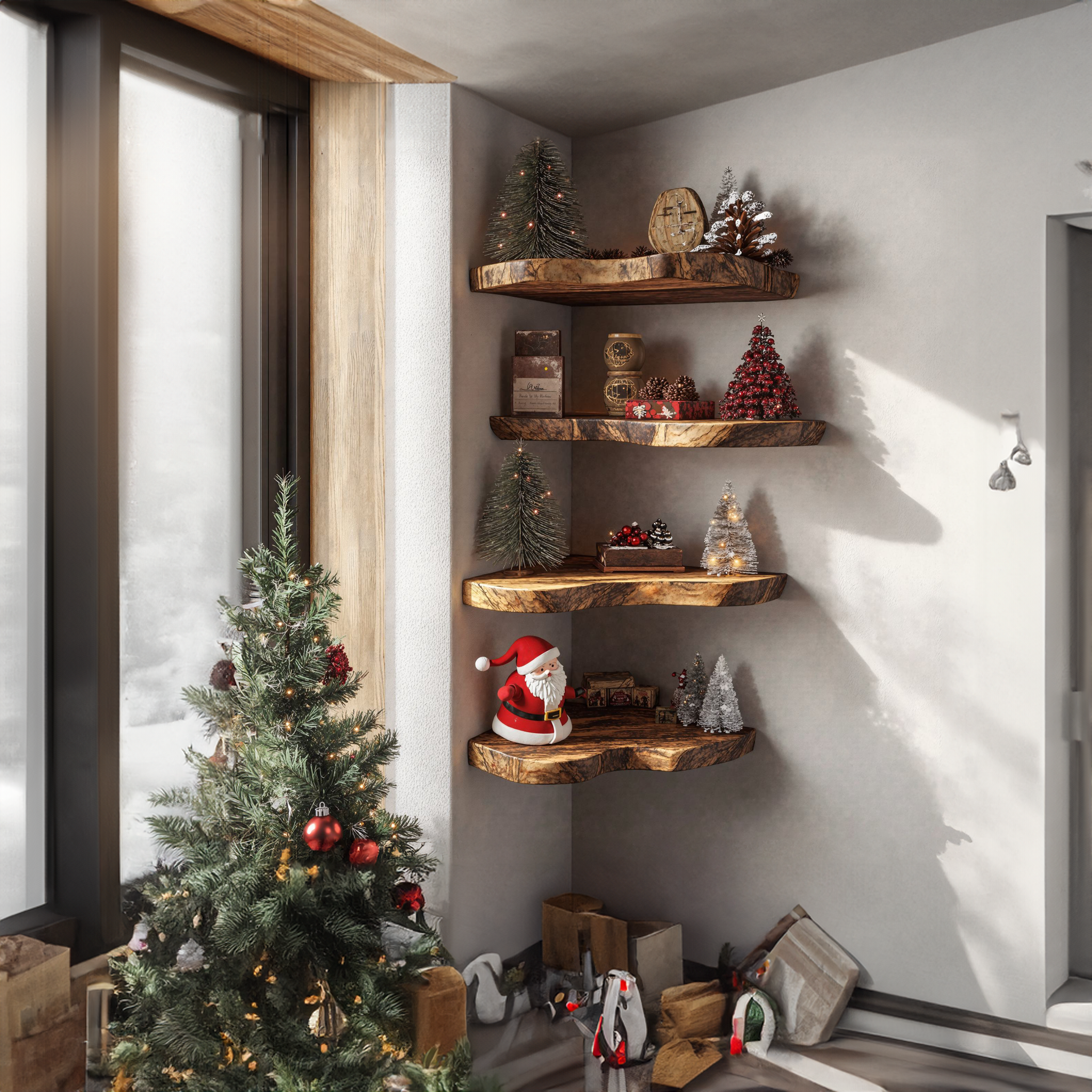 Wooden Corner Shelves Wall Shelf Xmas Decor SILDTCN043