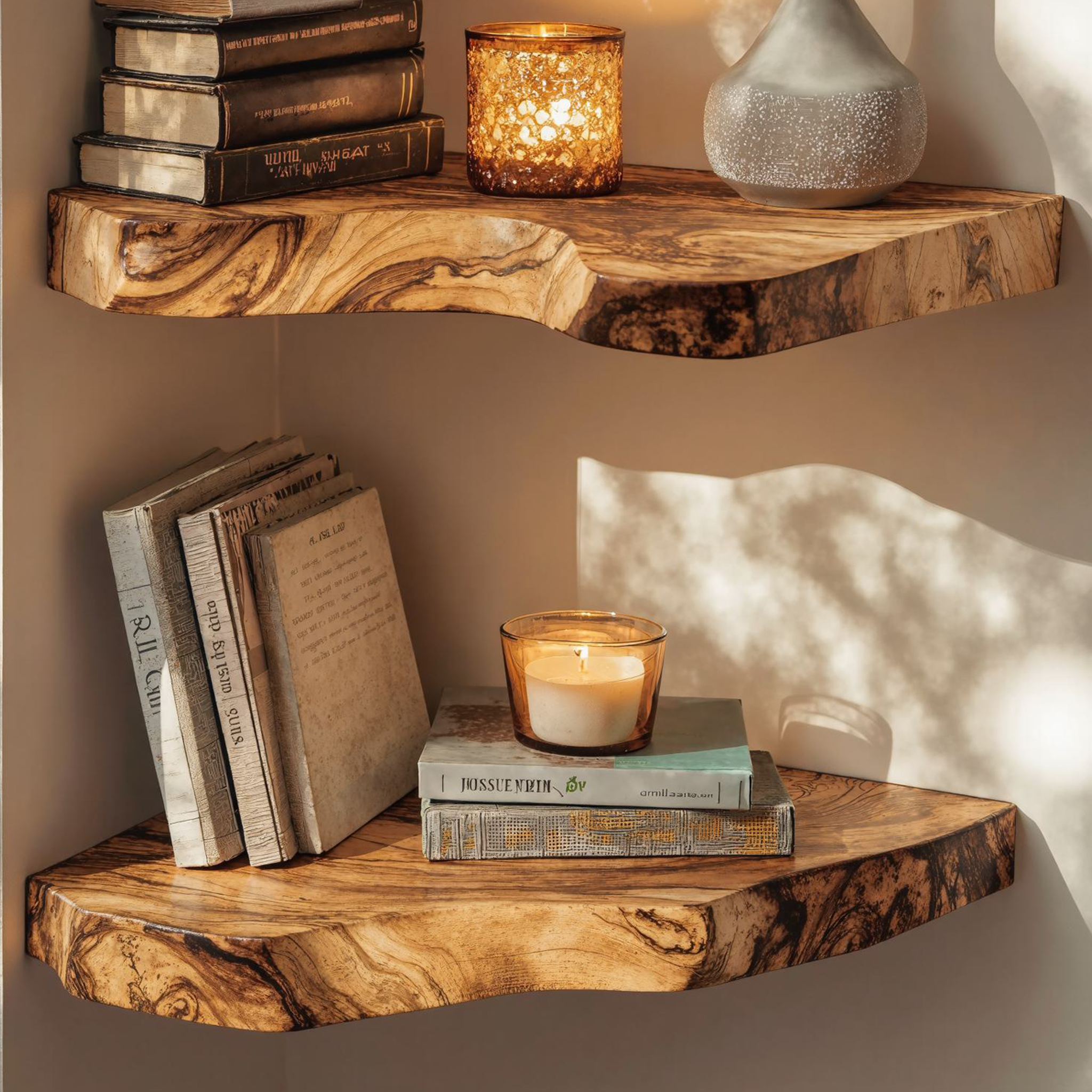 Farmhouse Live Edge Wooden Corner Shelves For Modern Home SILDTCN058