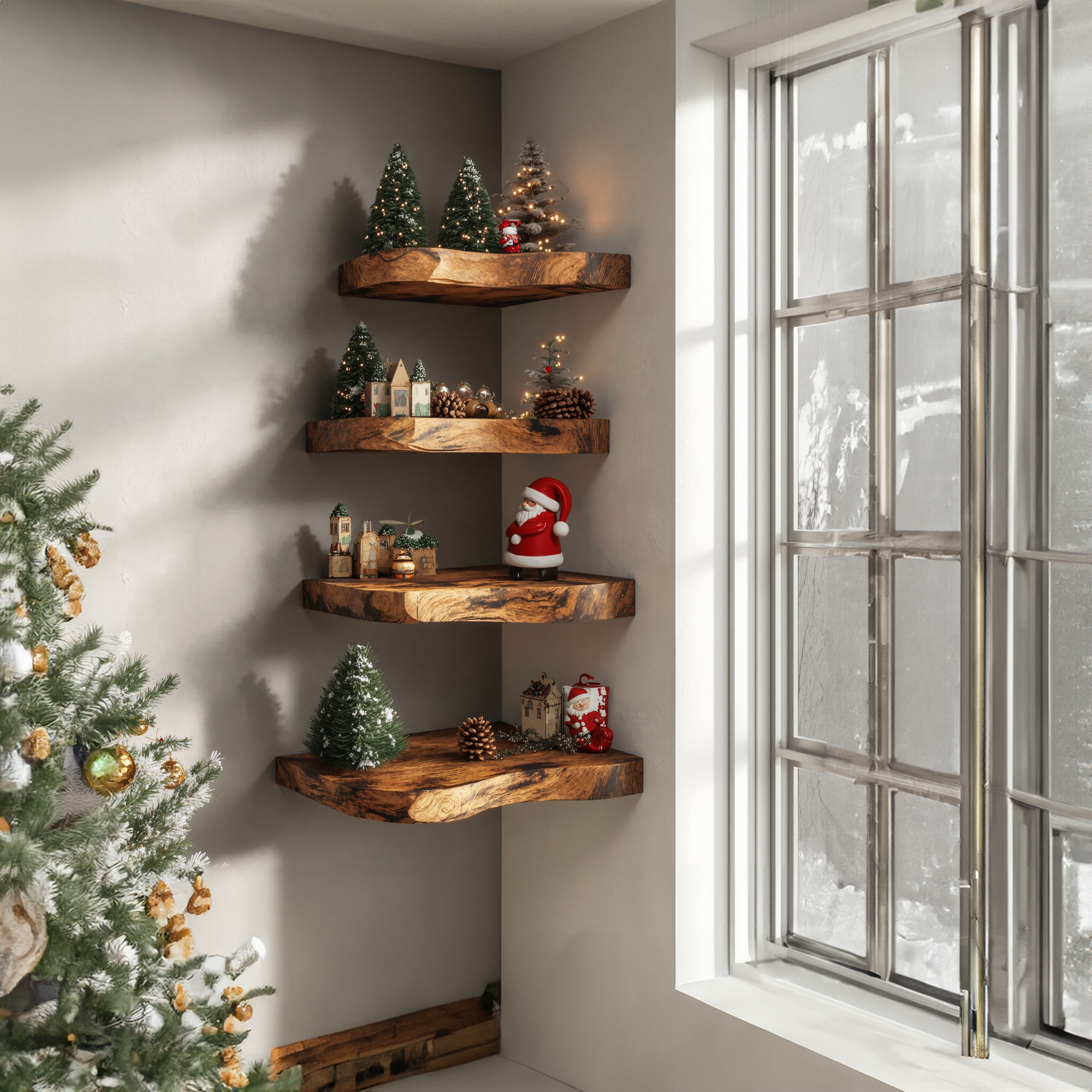 Live Edge Corner Shelves Floating Xmas Shelves SILDTCN033